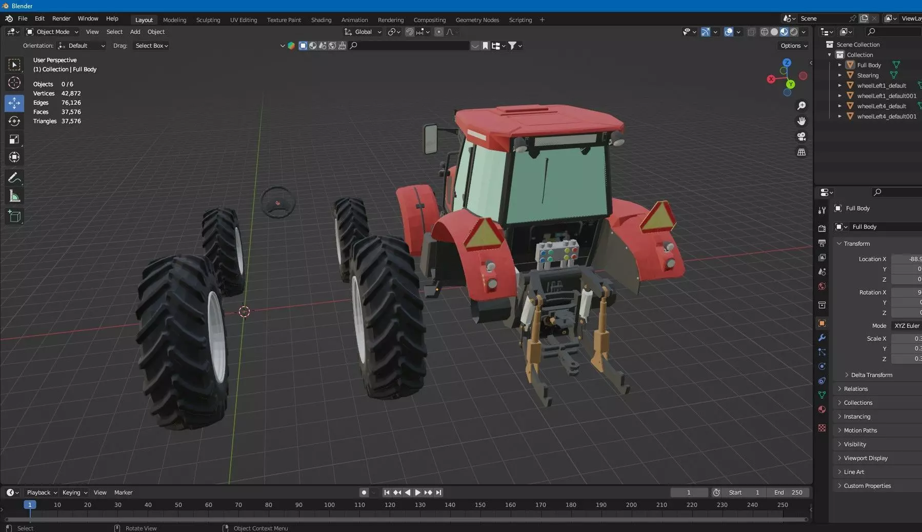 Farm Tractor X2 4115M 3D Model Low-poly 3D model_12