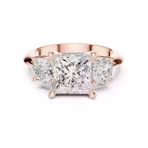 Three Stone Princess Round Diamond Wedding Ring 3DM STL Video