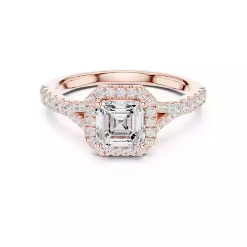1CT Asscher Cut Halo Round Pave Shank Wedding Ring 3DM STL Video 3D print model