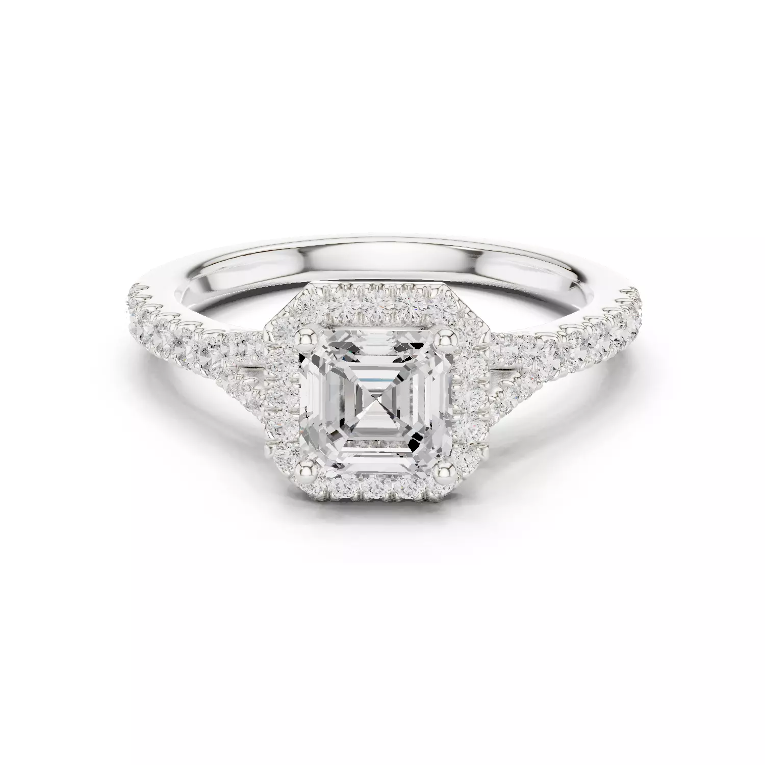 1CT Asscher Cut Halo Round Pave Shank Wedding Ring 3DM STL Video 3D print model_14