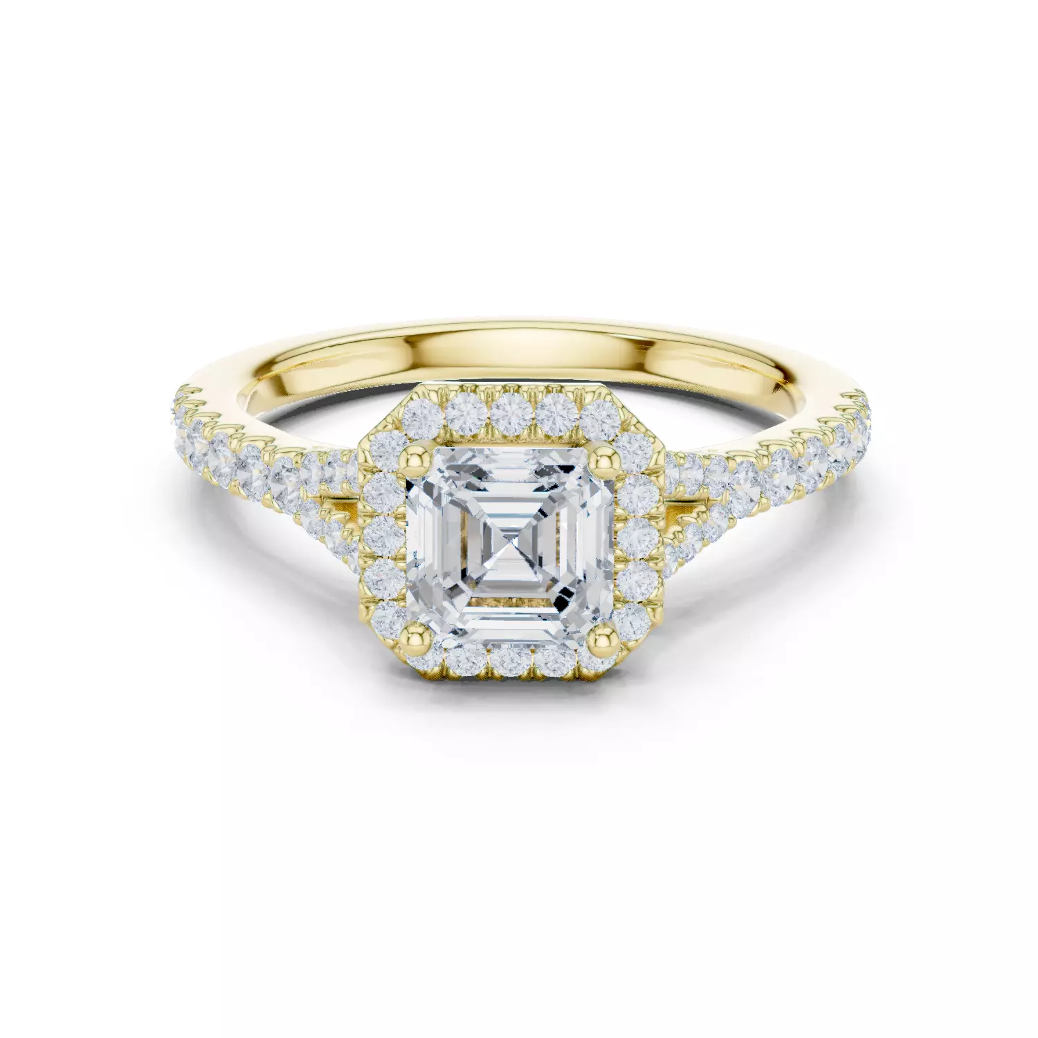 1CT Asscher Cut Halo Round Pave Shank Wedding Ring 3DM STL Video 3D print model_13