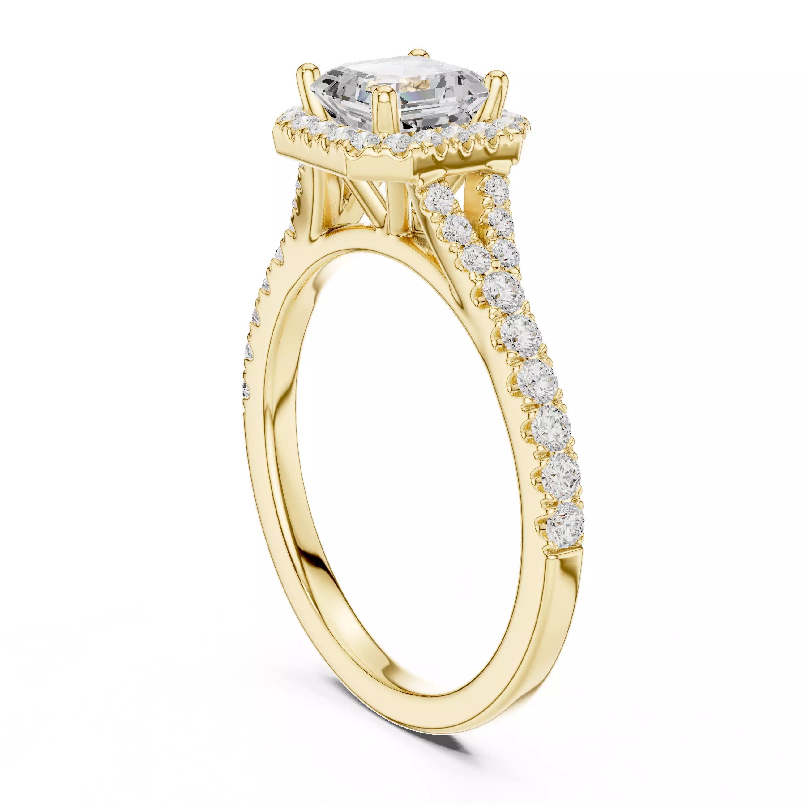 1CT Asscher Cut Halo Round Pave Shank Wedding Ring 3DM STL Video 3D print model_6