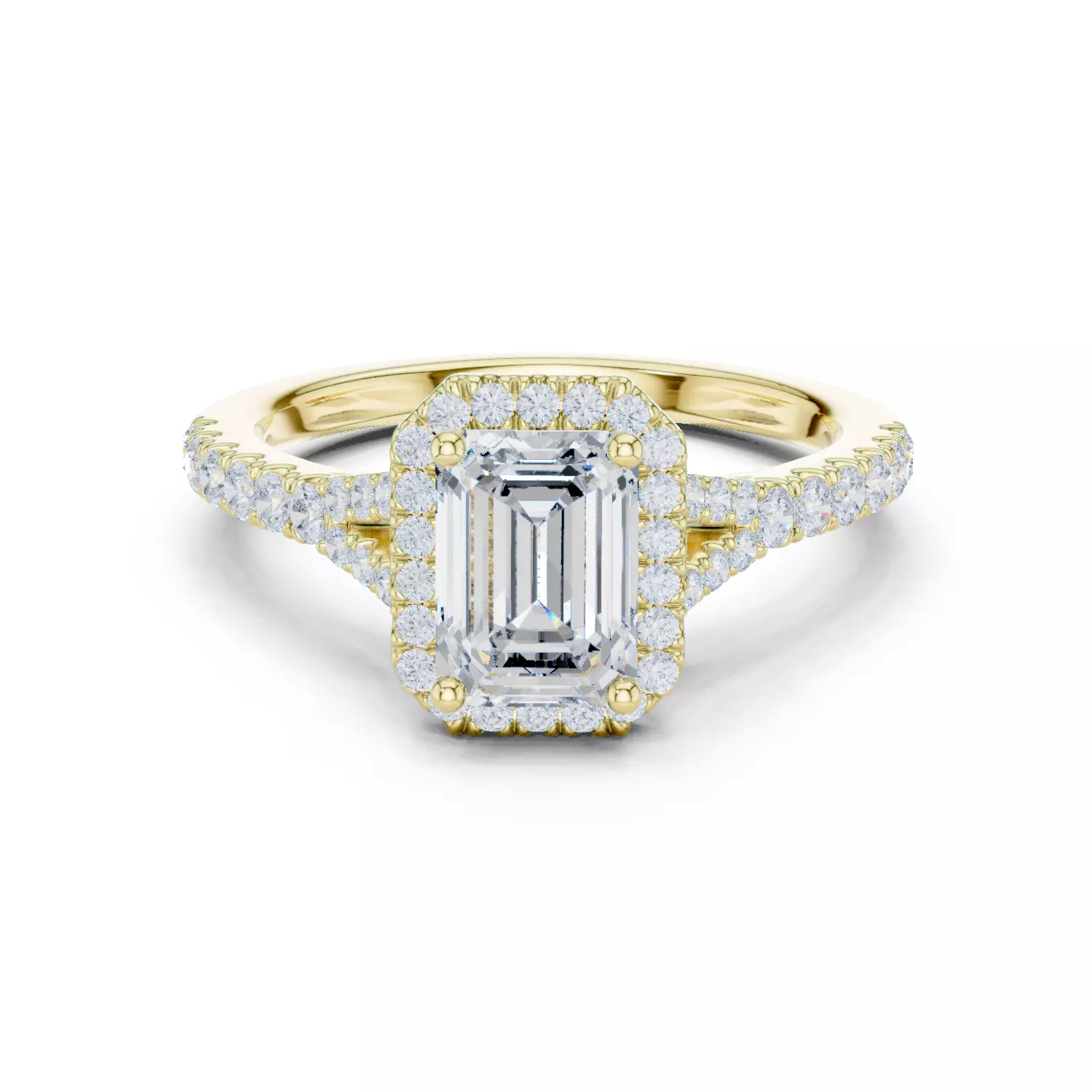 1CT Emerald Cut Halo Round Pave Shank Wedding Ring 3DM STL Video 3D print model_13