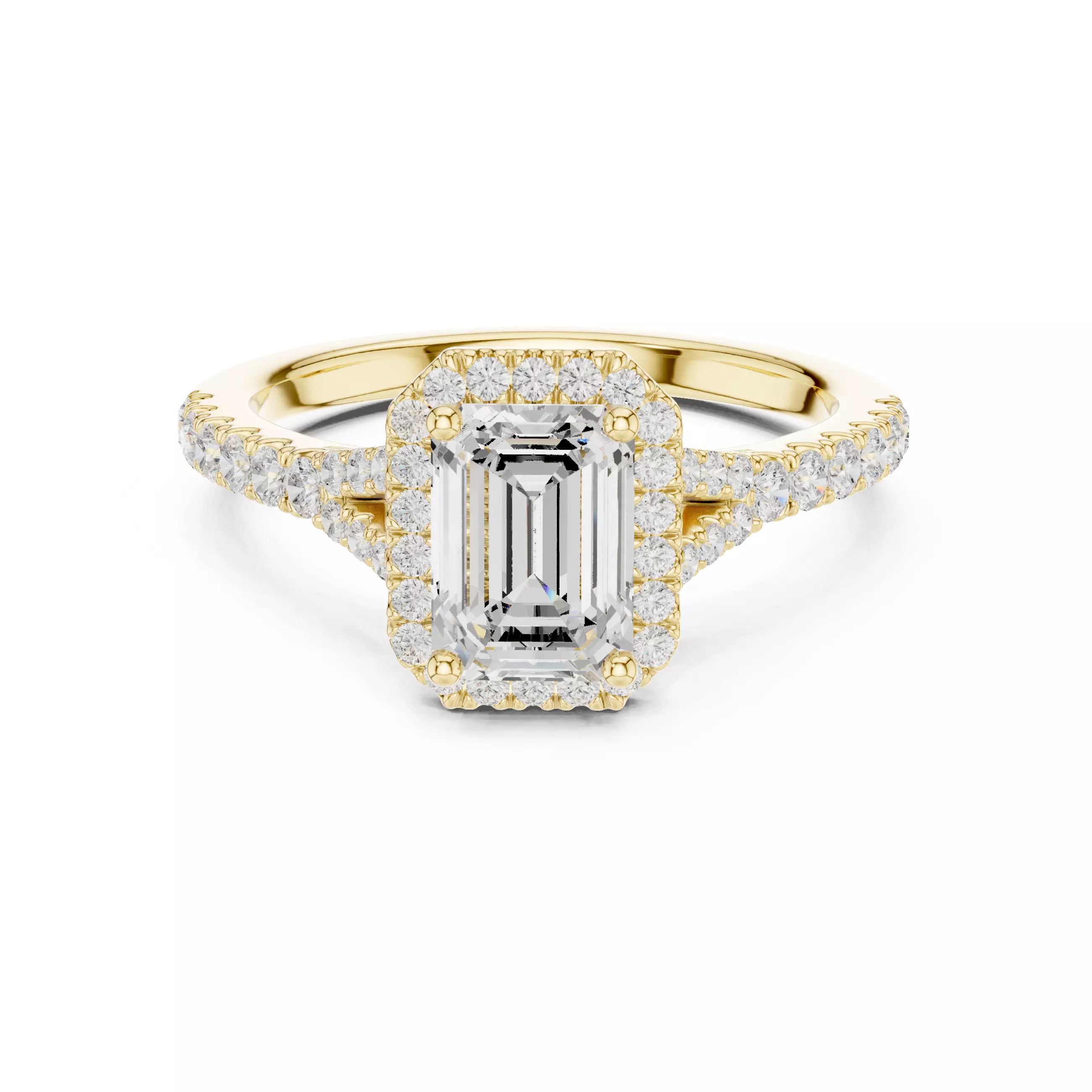 1CT Emerald Cut Halo Round Pave Shank Wedding Ring 3DM STL Video 3D print model_1