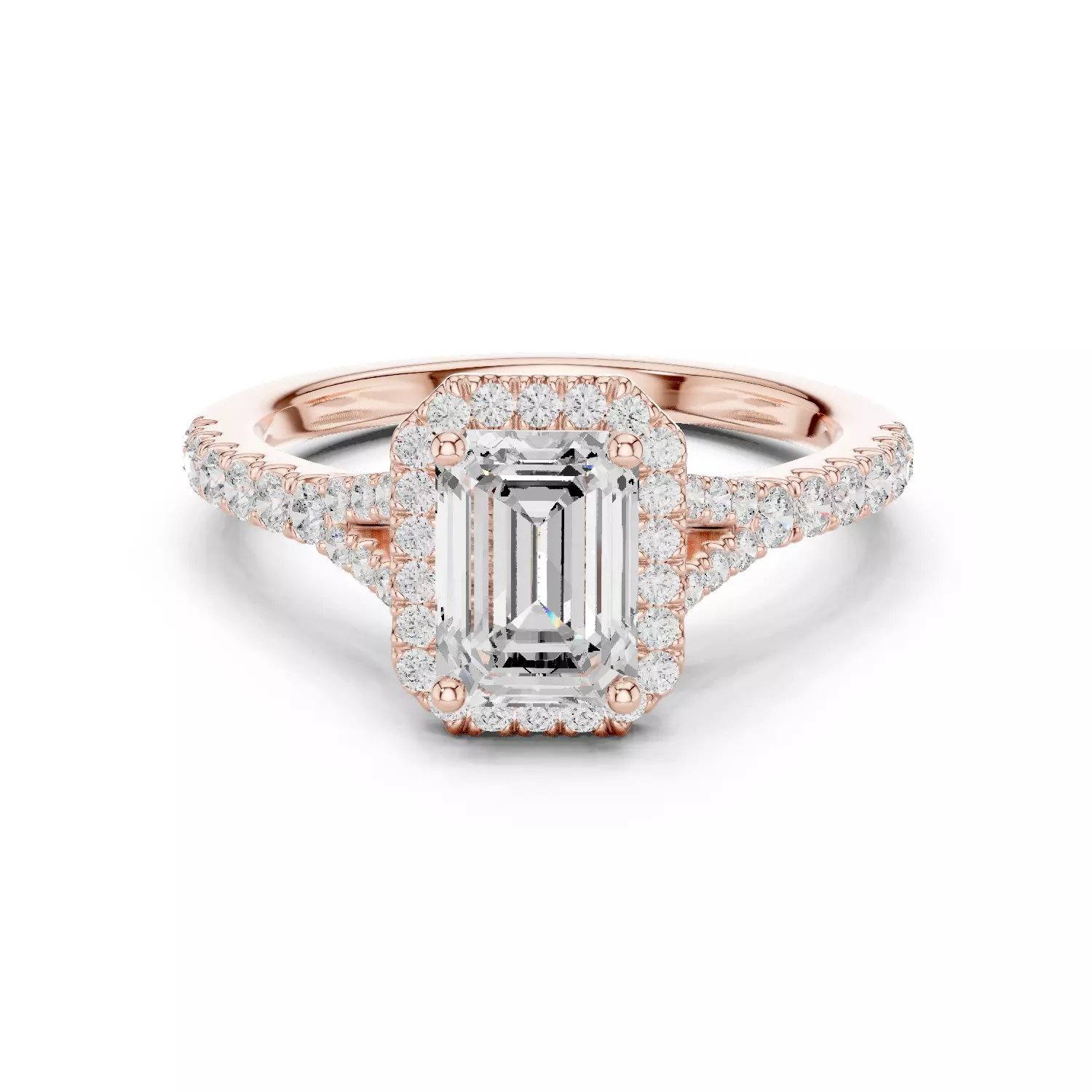 1CT Emerald Cut Halo Round Pave Shank Wedding Ring 3DM STL Video 3D print model_12