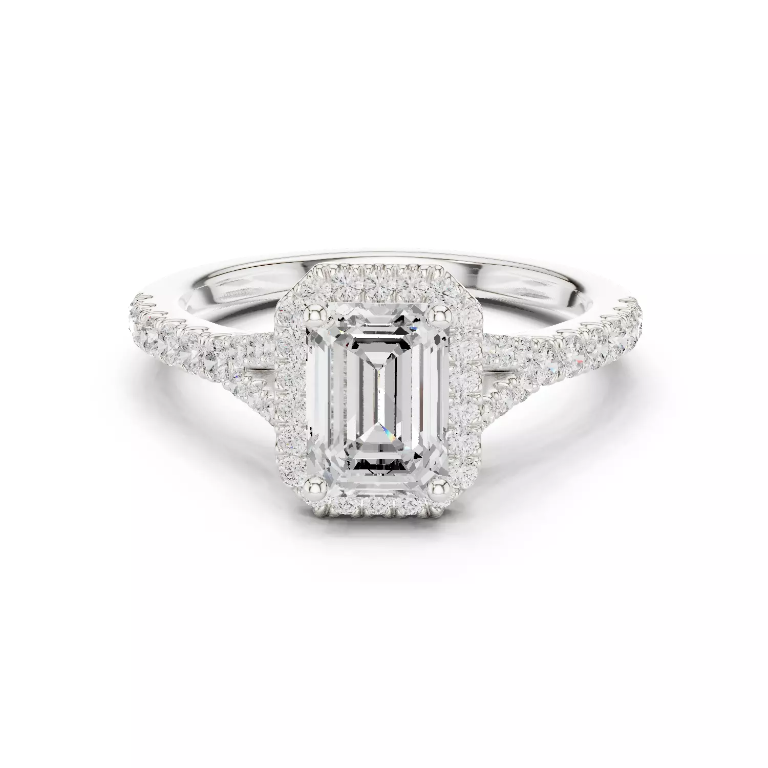 1CT Emerald Cut Halo Round Pave Shank Wedding Ring 3DM STL Video 3D print model_14