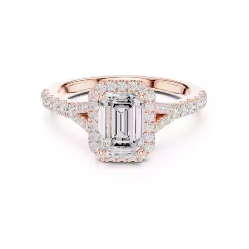 1CT Emerald Cut Halo Round Pave Shank Wedding Ring 3DM STL Video 3D print model