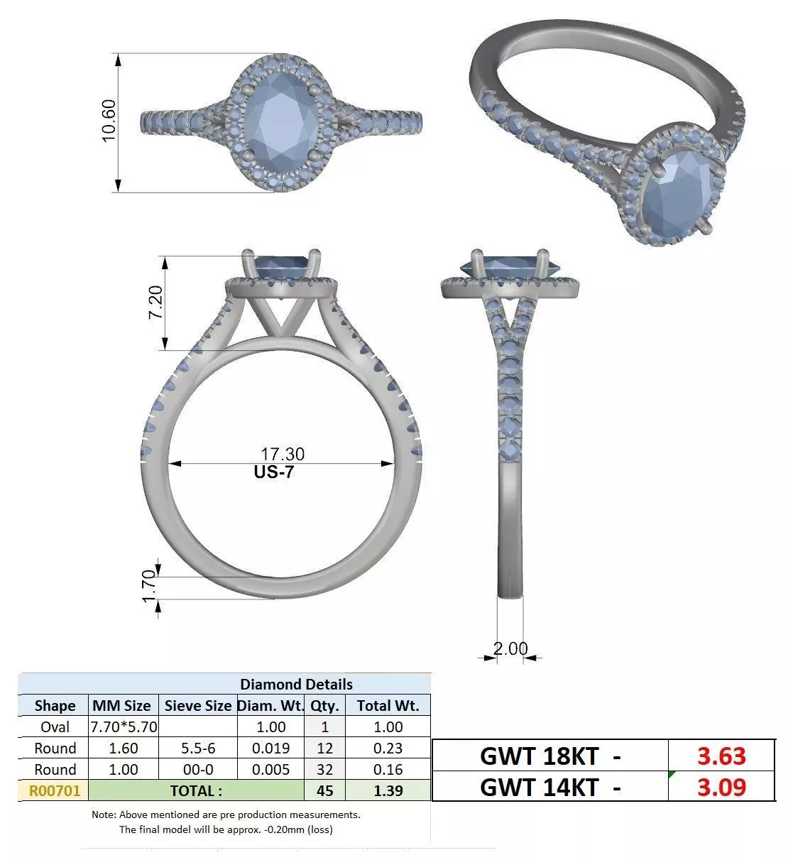 1CT Oval Cut Halo Round Pave Shank Wedding Ring 3DM STL Video 3D print model_15