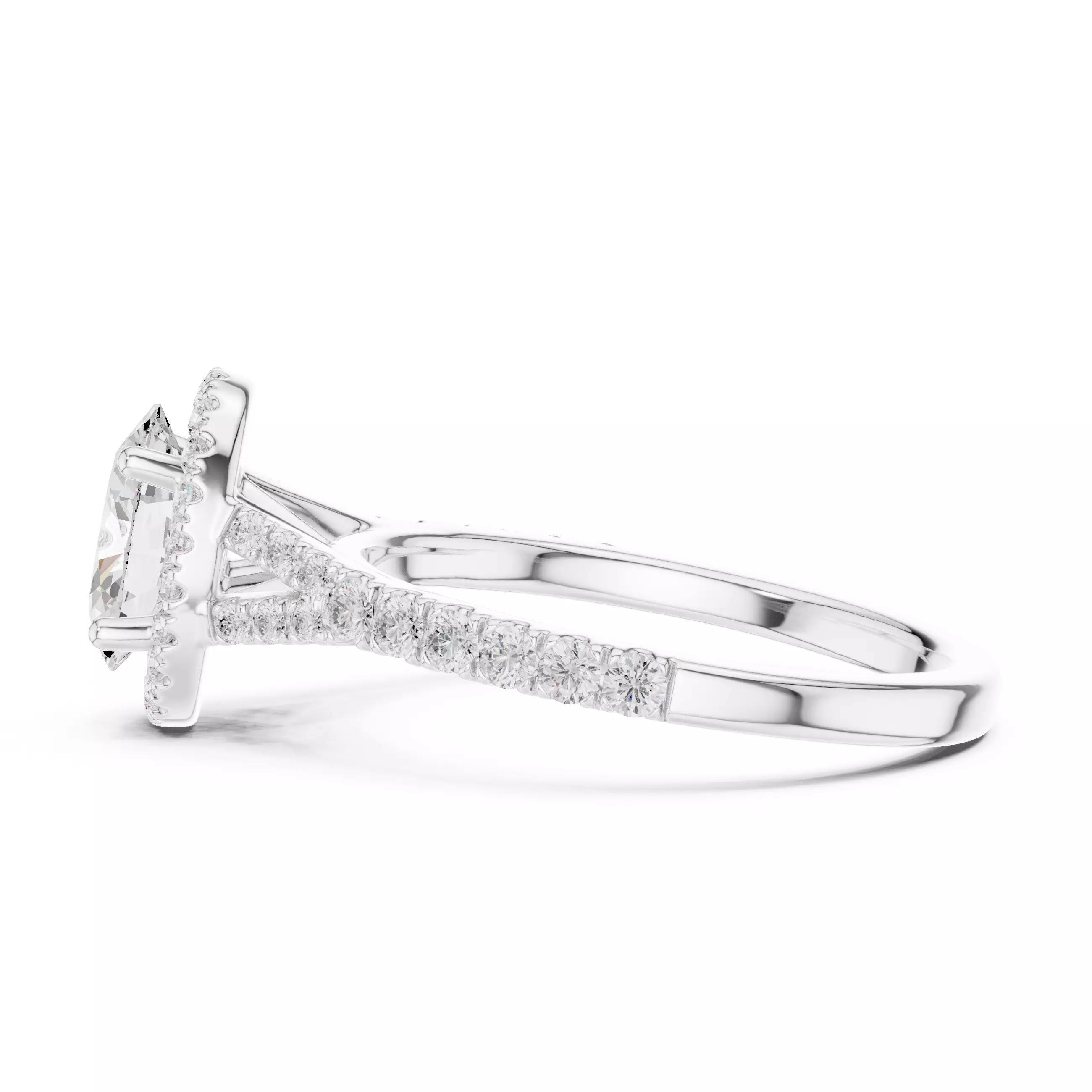 1CT Oval Cut Halo Round Pave Shank Wedding Ring 3DM STL Video 3D print model_11