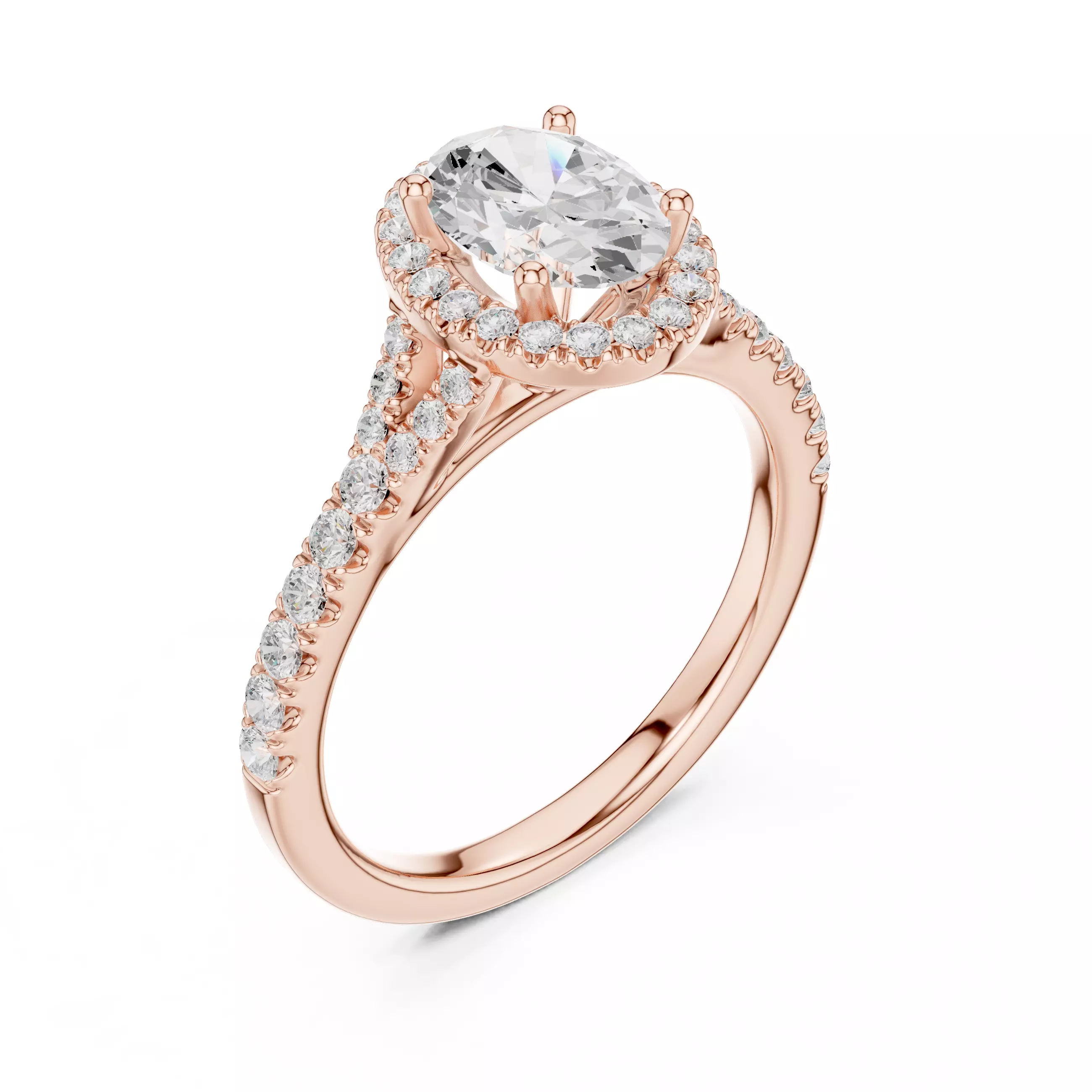 1CT Oval Cut Halo Round Pave Shank Wedding Ring 3DM STL Video 3D print model_4