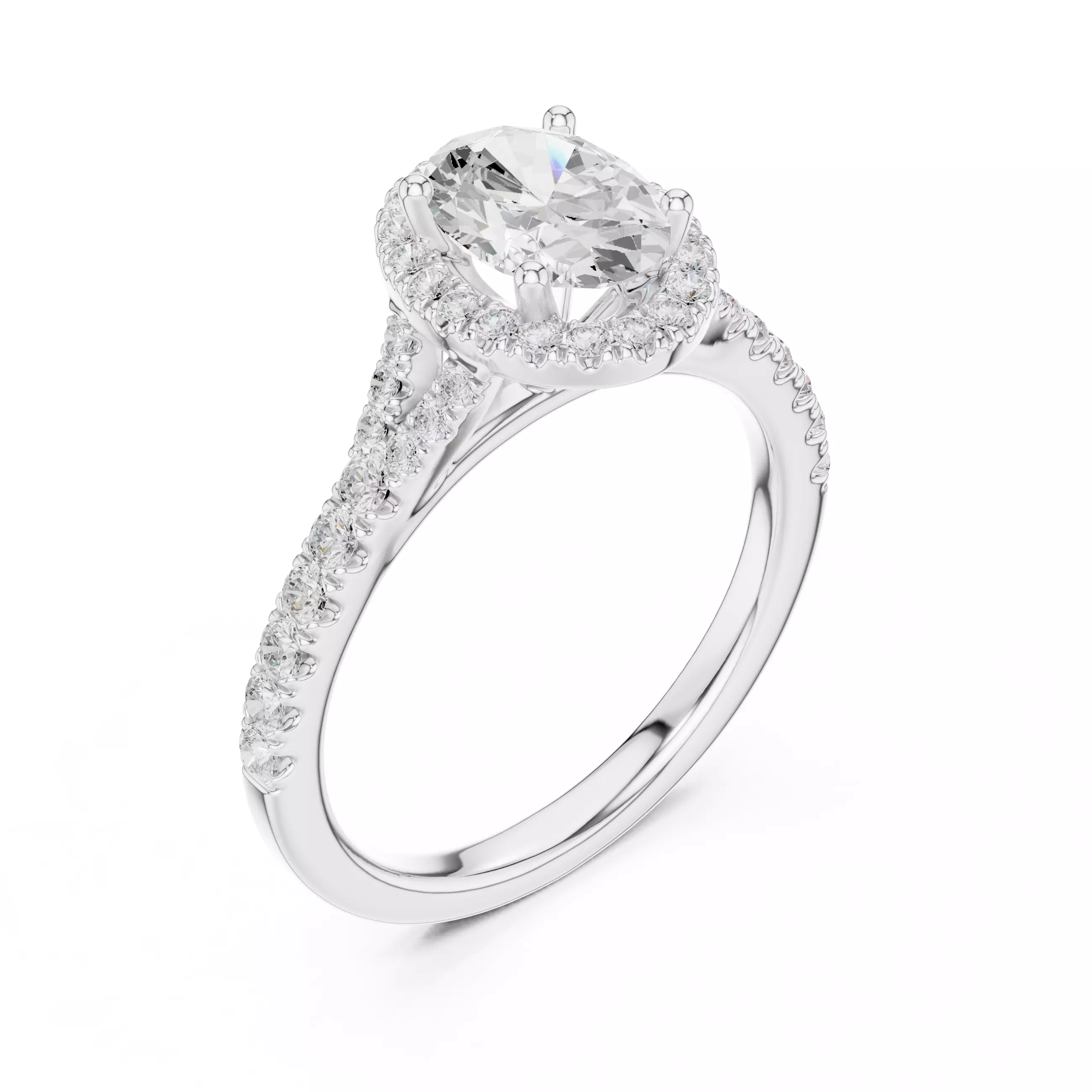 1CT Oval Cut Halo Round Pave Shank Wedding Ring 3DM STL Video 3D print model_10