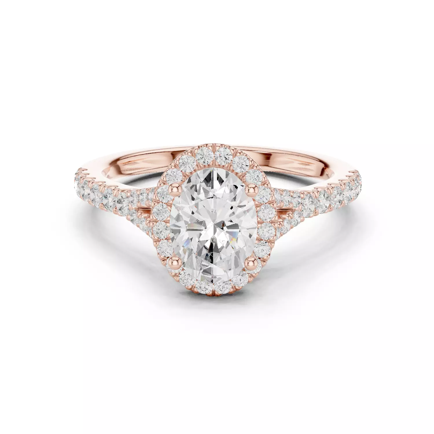 1CT Oval Cut Halo Round Pave Shank Wedding Ring 3DM STL Video 3D print model_12