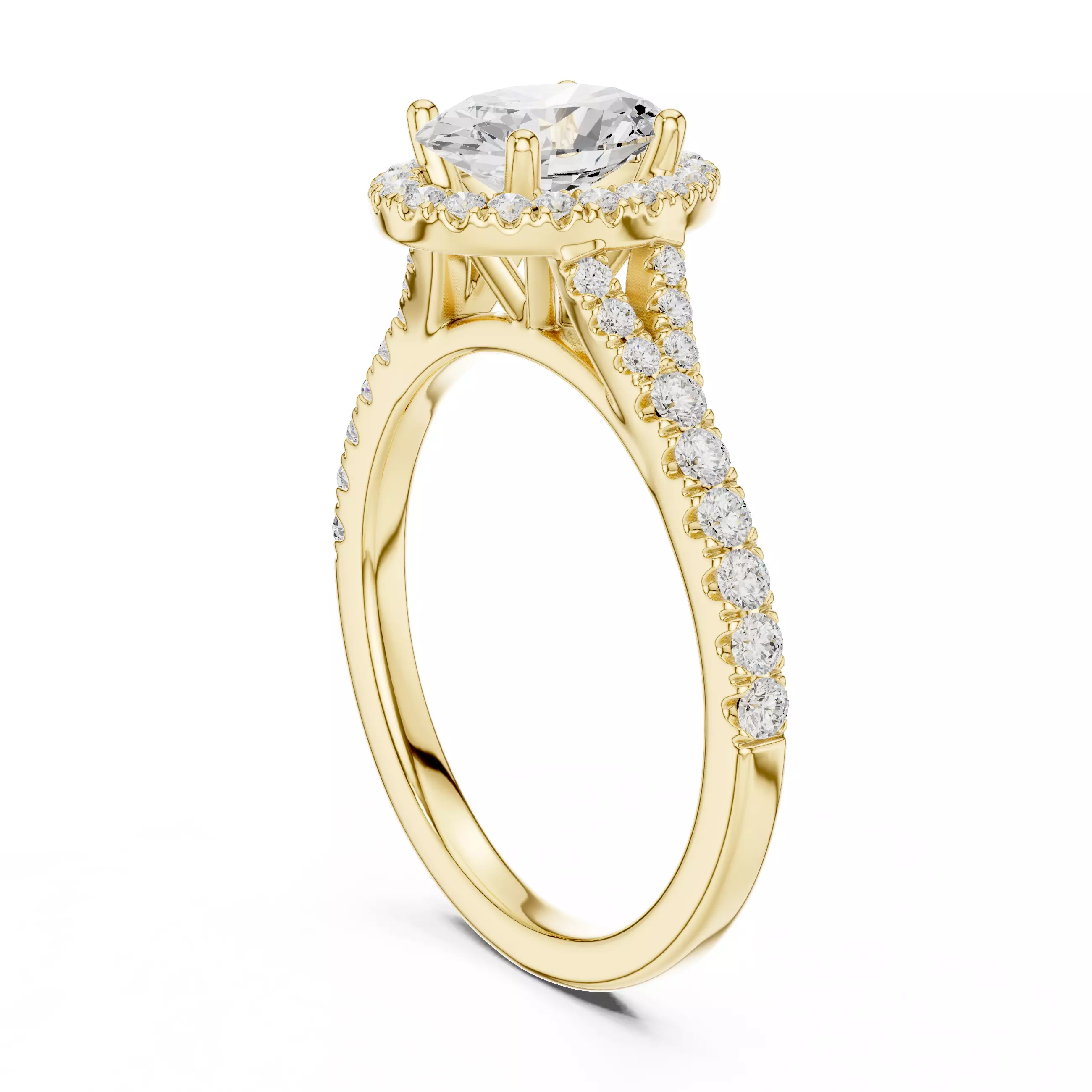 1CT Oval Cut Halo Round Pave Shank Wedding Ring 3DM STL Video 3D print model_6