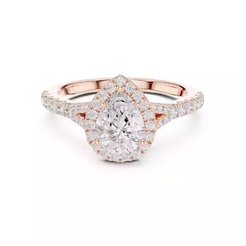1CT Pear Cut Halo Round Pave Shank Wedding Ring 3DM STL Video 3D print model