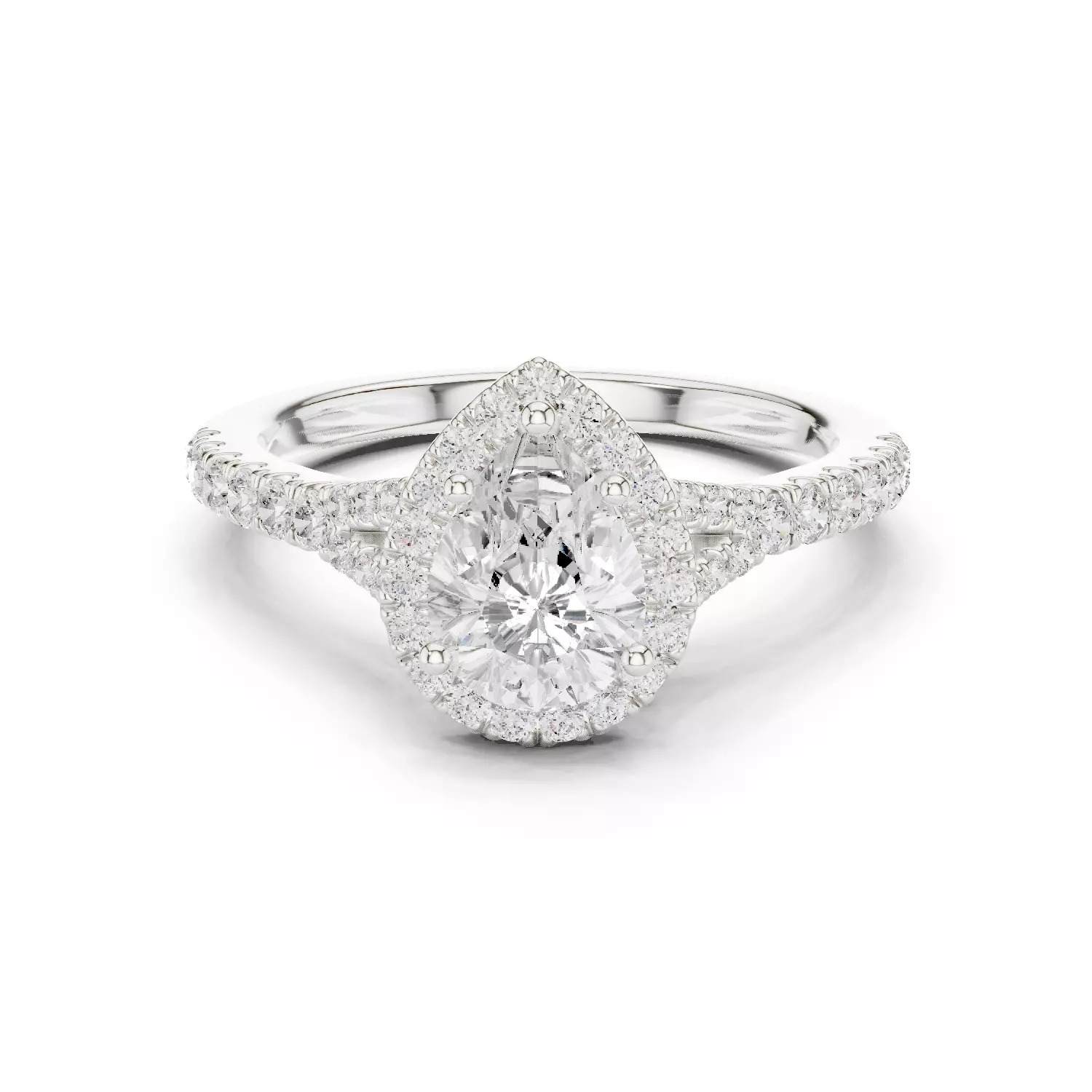 1CT Pear Cut Halo Round Pave Shank Wedding Ring 3DM STL Video 3D print model_14