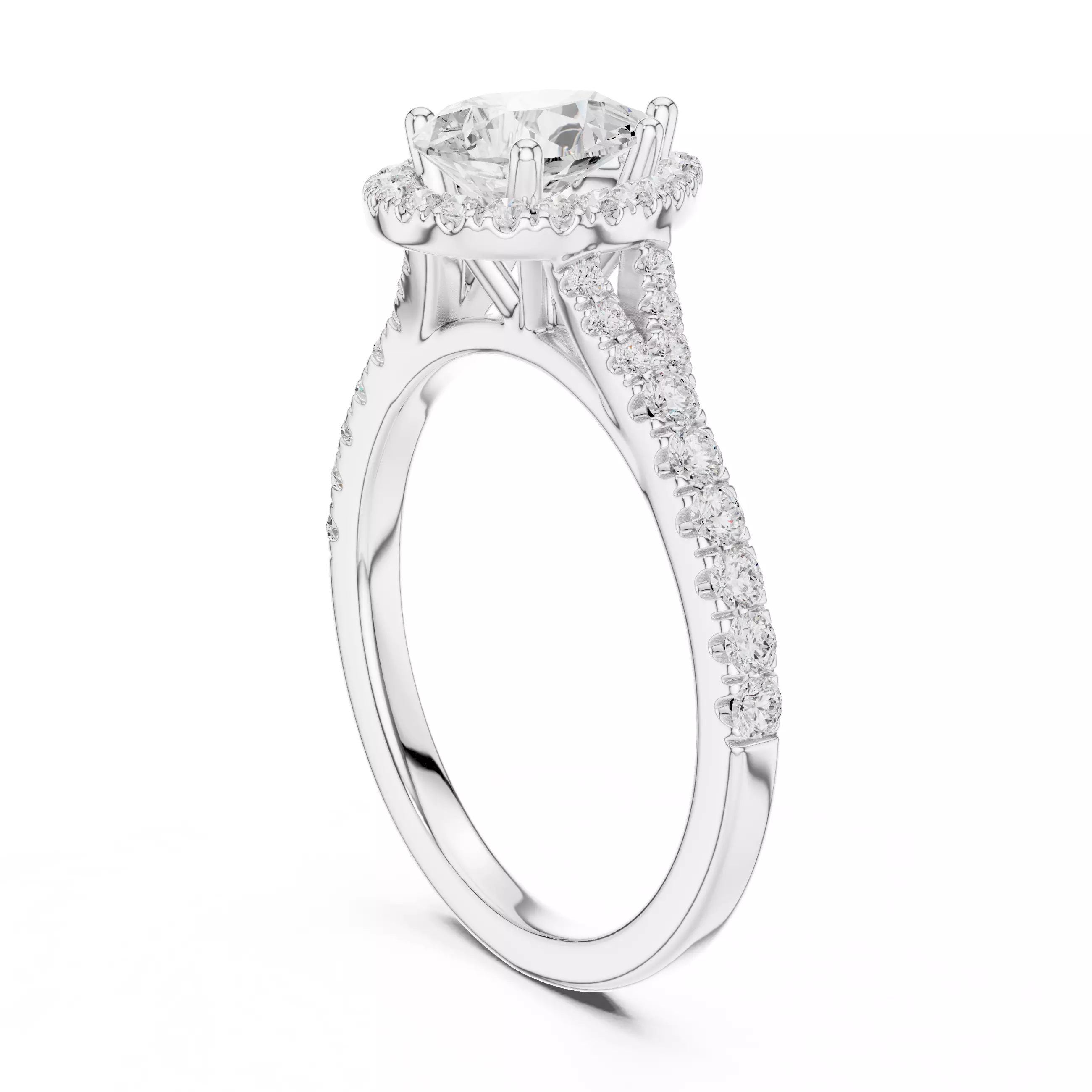 1CT Pear Cut Halo Round Pave Shank Wedding Ring 3DM STL Video 3D print model_9