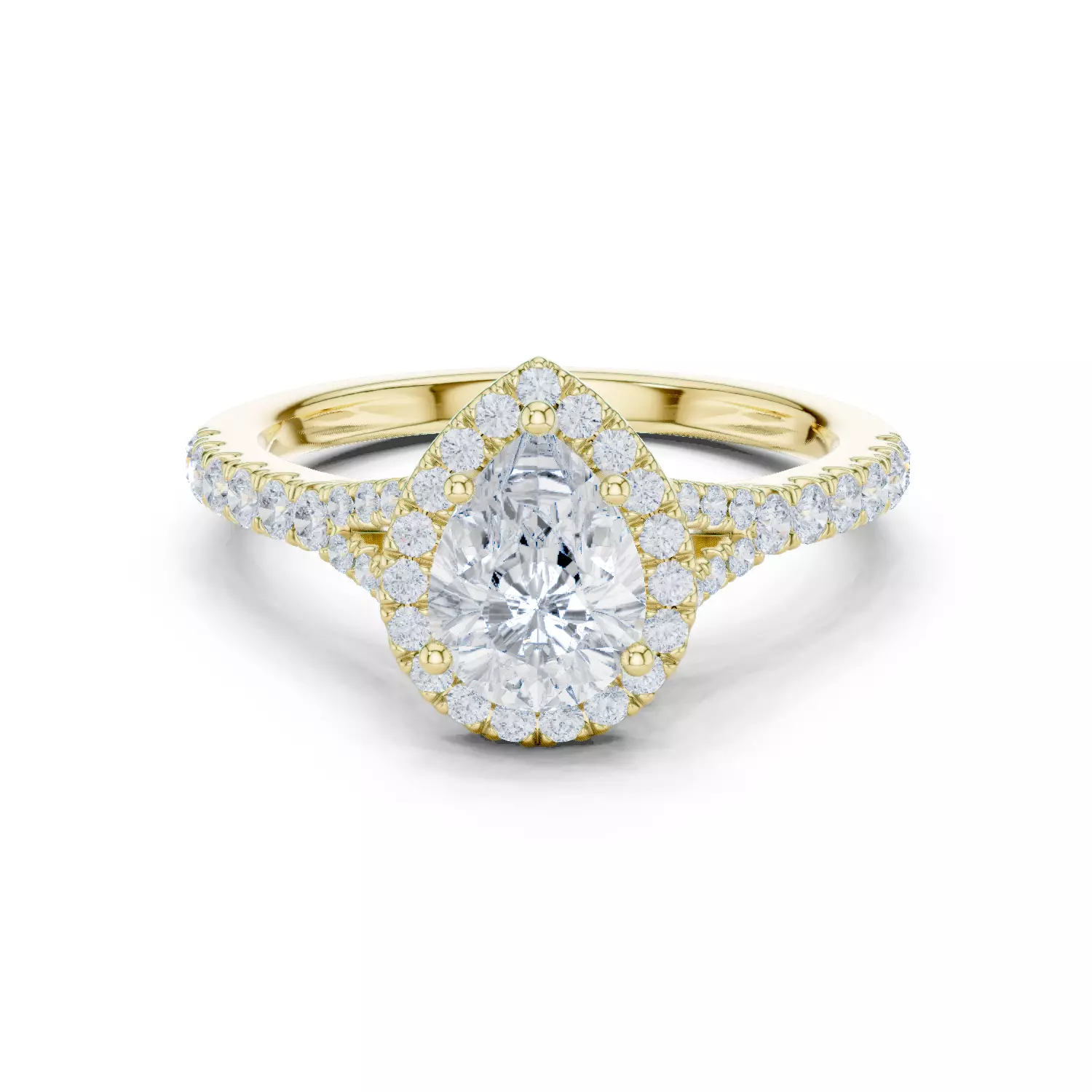 1CT Pear Cut Halo Round Pave Shank Wedding Ring 3DM STL Video 3D print model_13