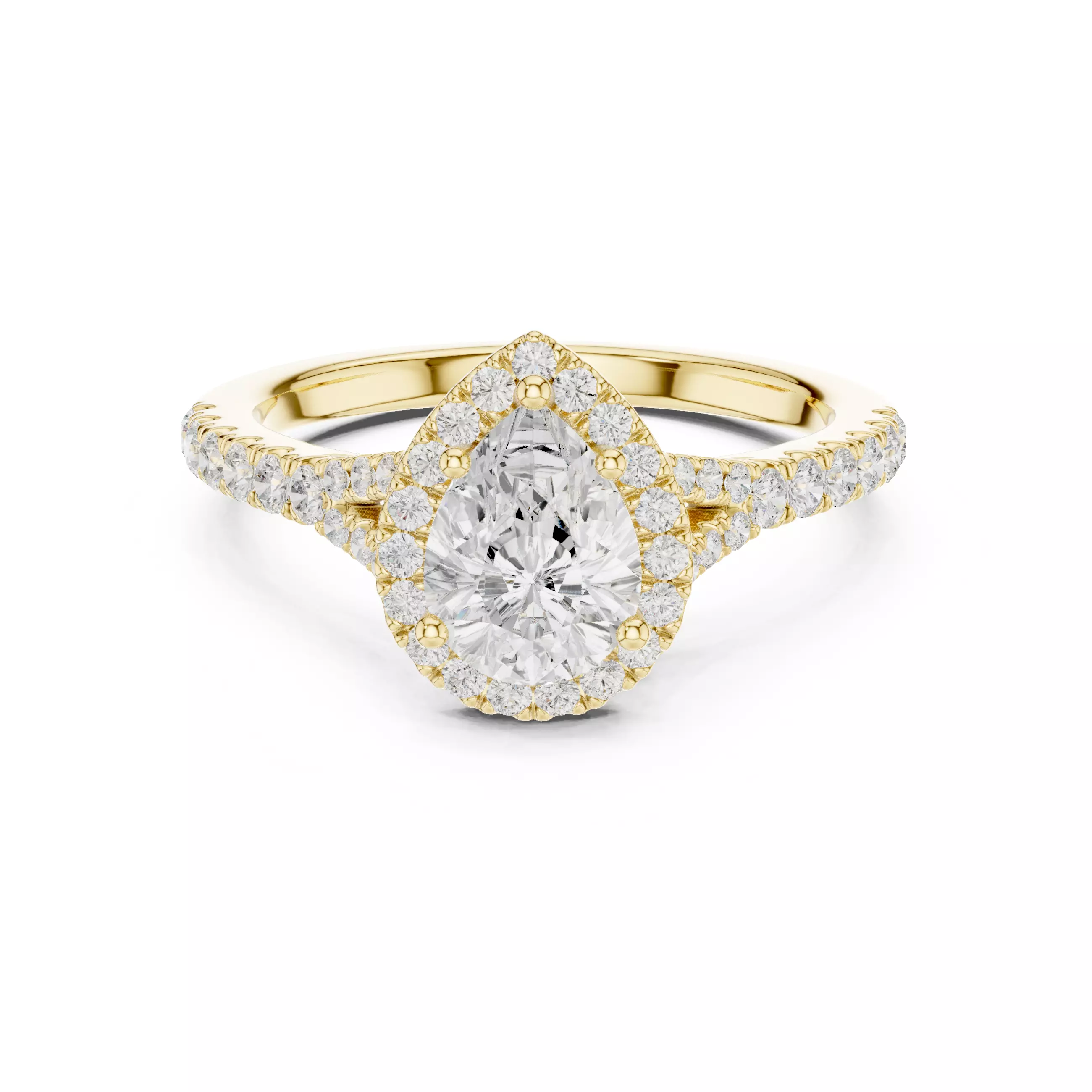 1CT Pear Cut Halo Round Pave Shank Wedding Ring 3DM STL Video 3D print model_1