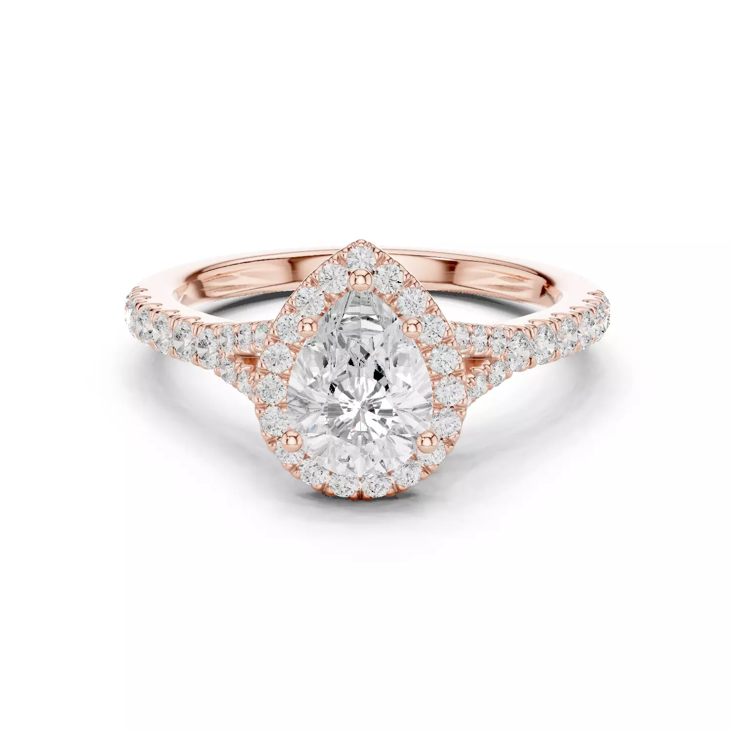 1CT Pear Cut Halo Round Pave Shank Wedding Ring 3DM STL Video 3D print model_12