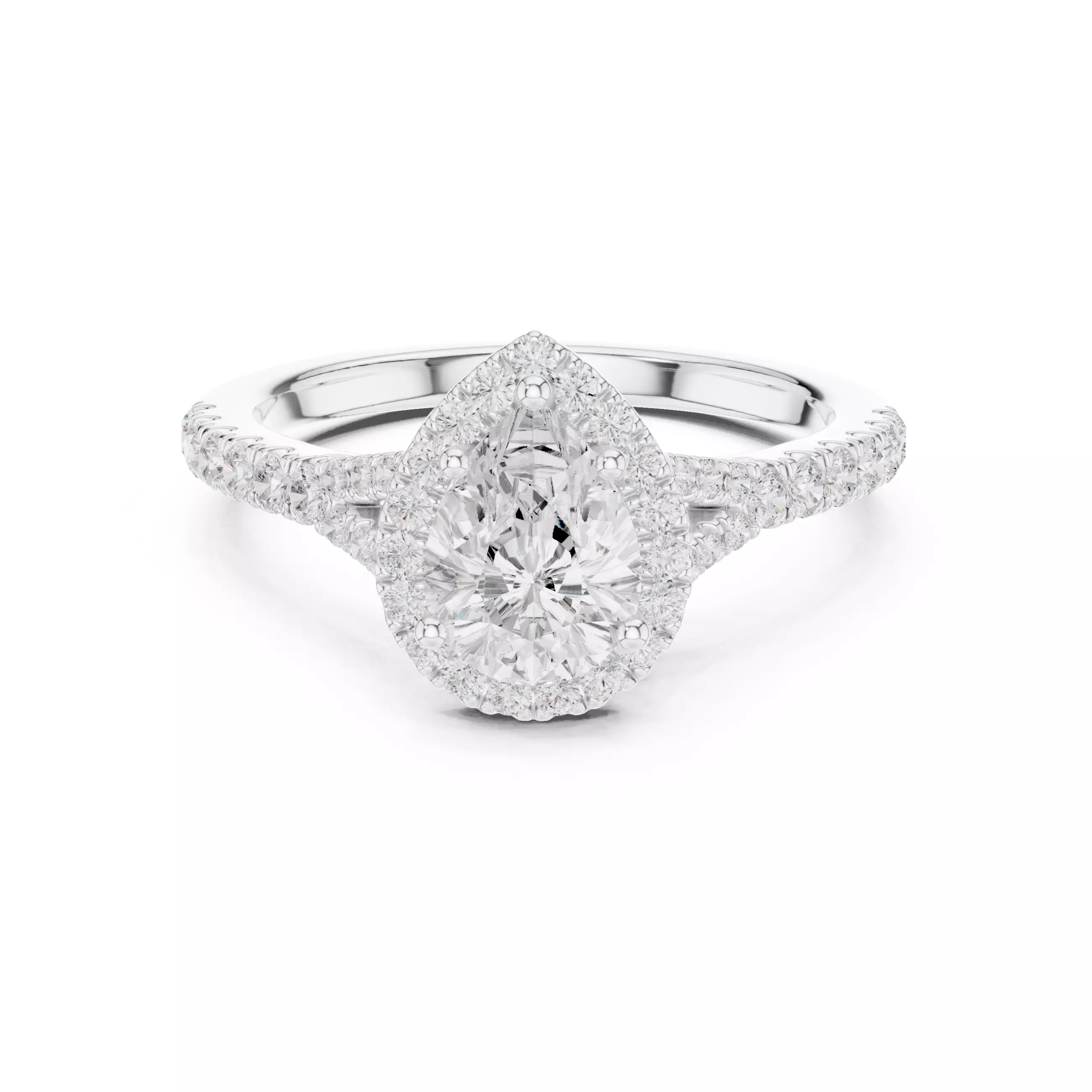 1CT Pear Cut Halo Round Pave Shank Wedding Ring 3DM STL Video 3D print model_2