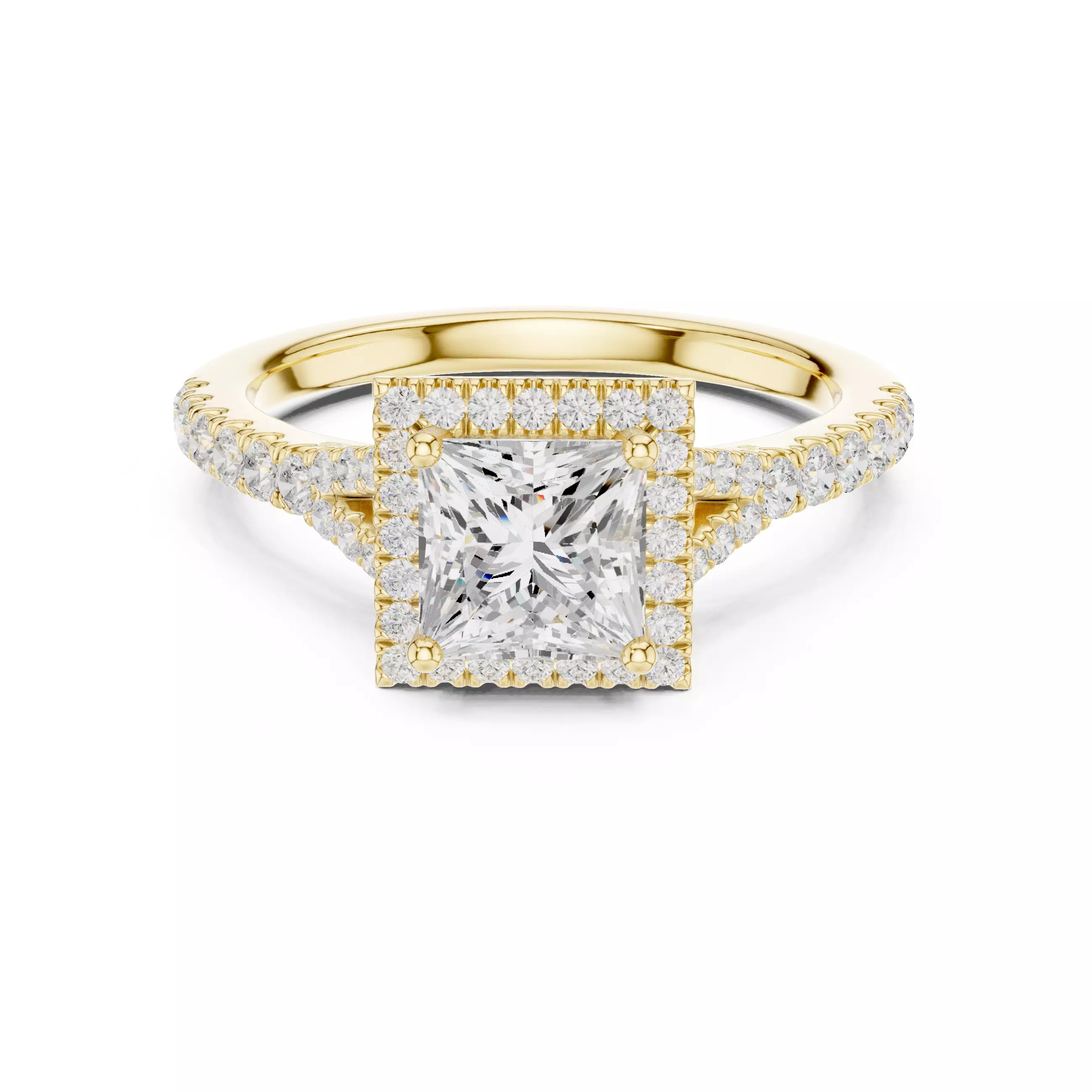 1CT Princess Cut Halo Round Pave Shank Wedding Ring File Video 3D print model_1