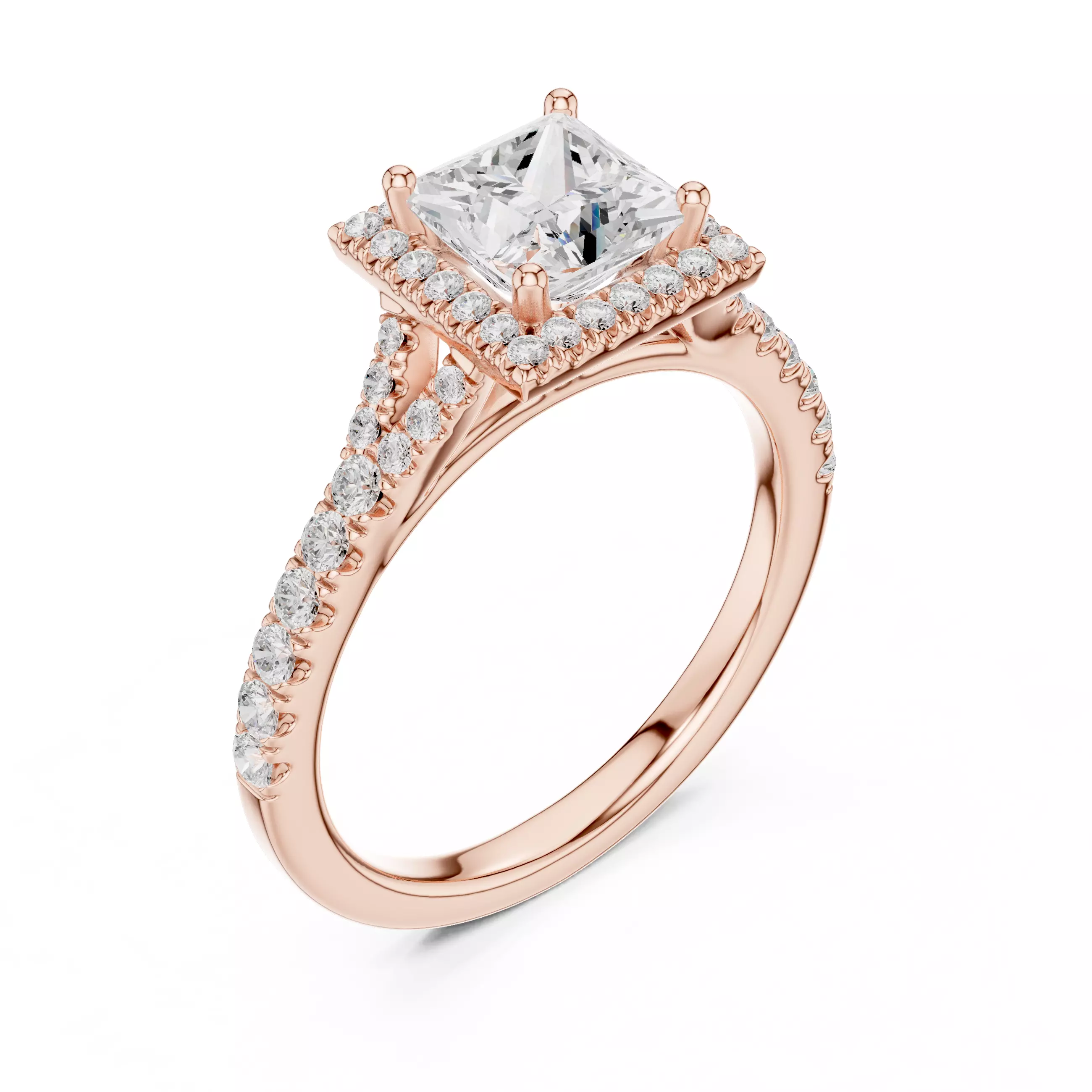 1CT Princess Cut Halo Round Pave Shank Wedding Ring File Video 3D print model_4