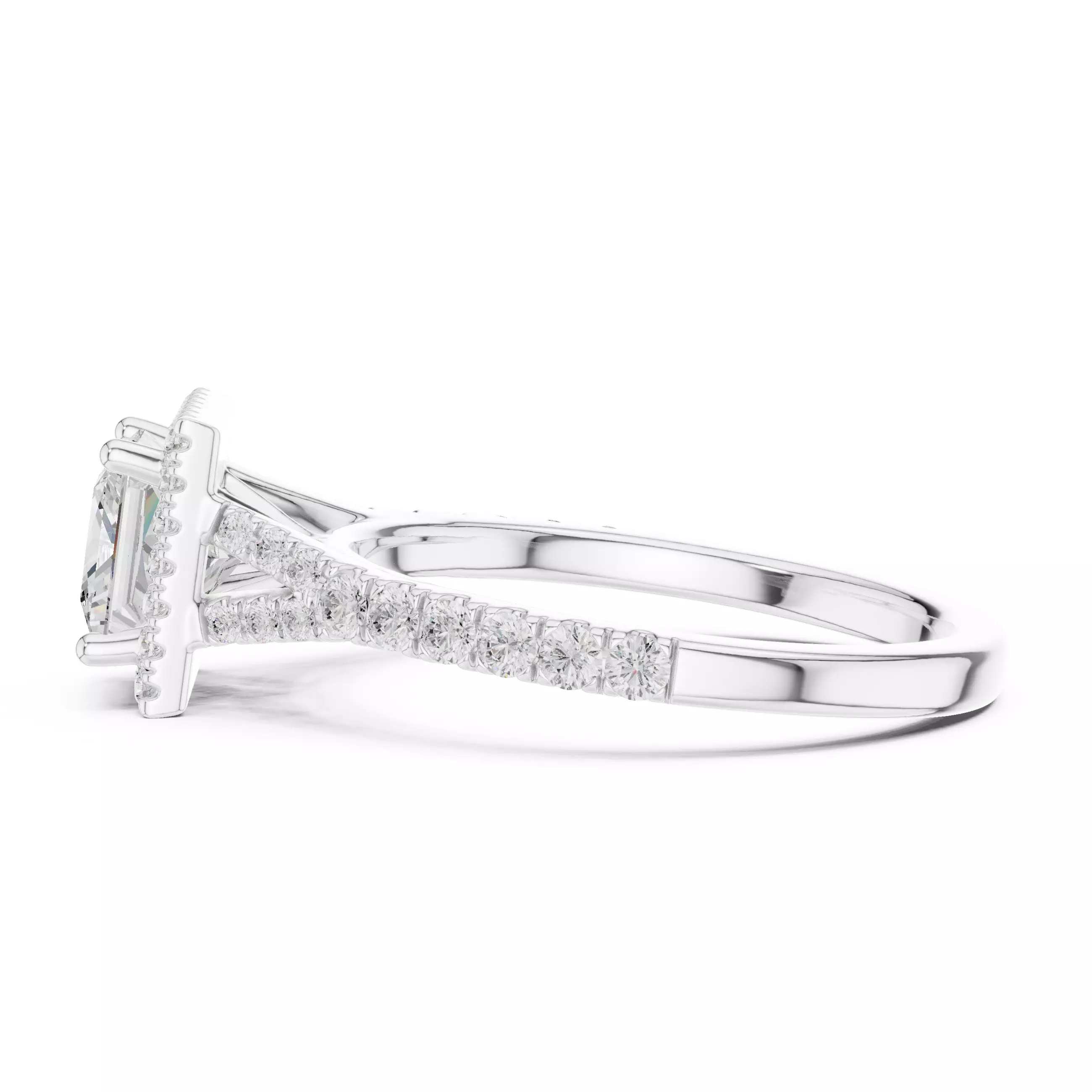 1CT Princess Cut Halo Round Pave Shank Wedding Ring File Video 3D print model_11