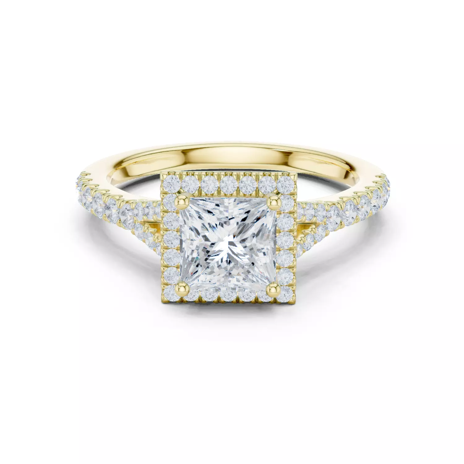 1CT Princess Cut Halo Round Pave Shank Wedding Ring File Video 3D print model_13