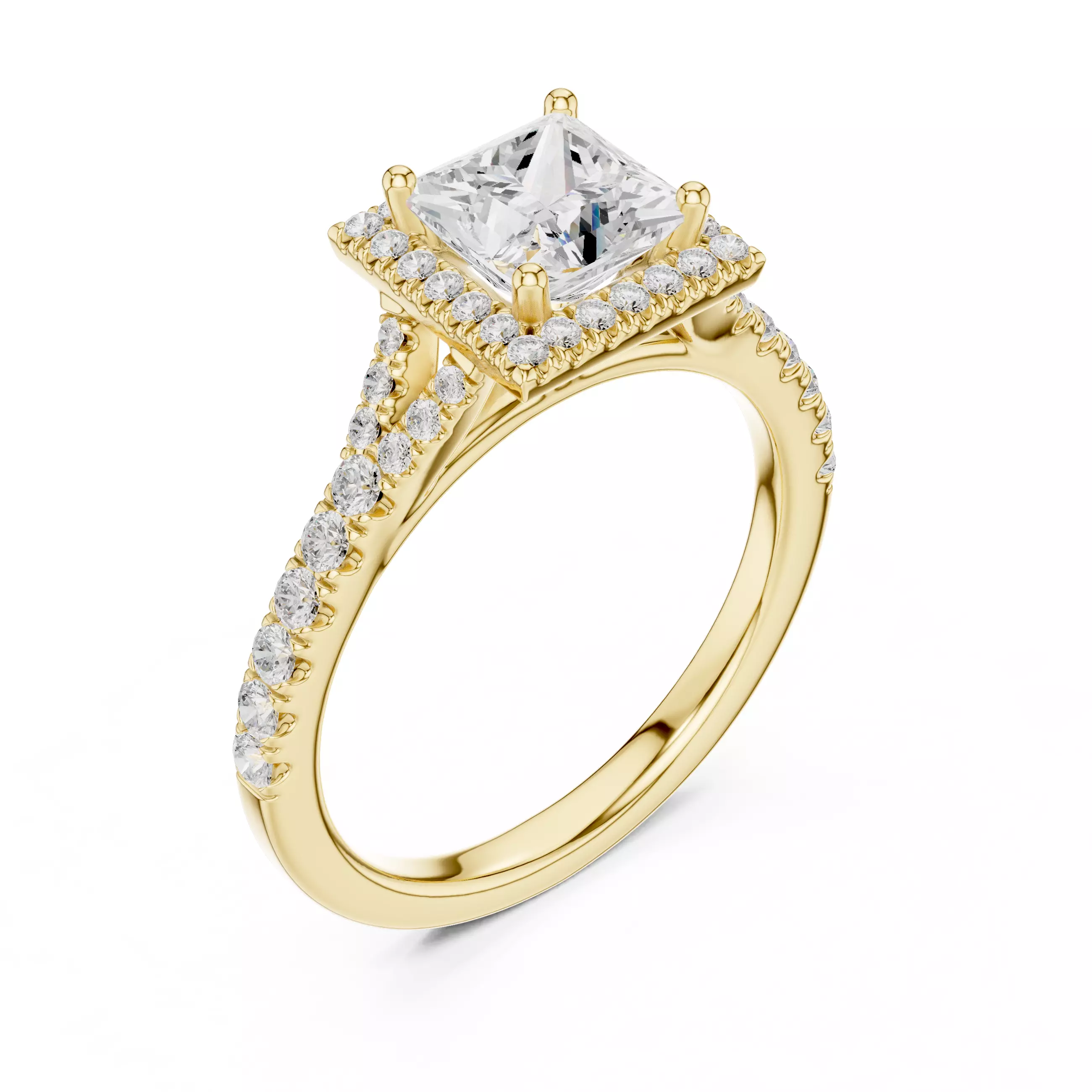 1CT Princess Cut Halo Round Pave Shank Wedding Ring File Video 3D print model_7