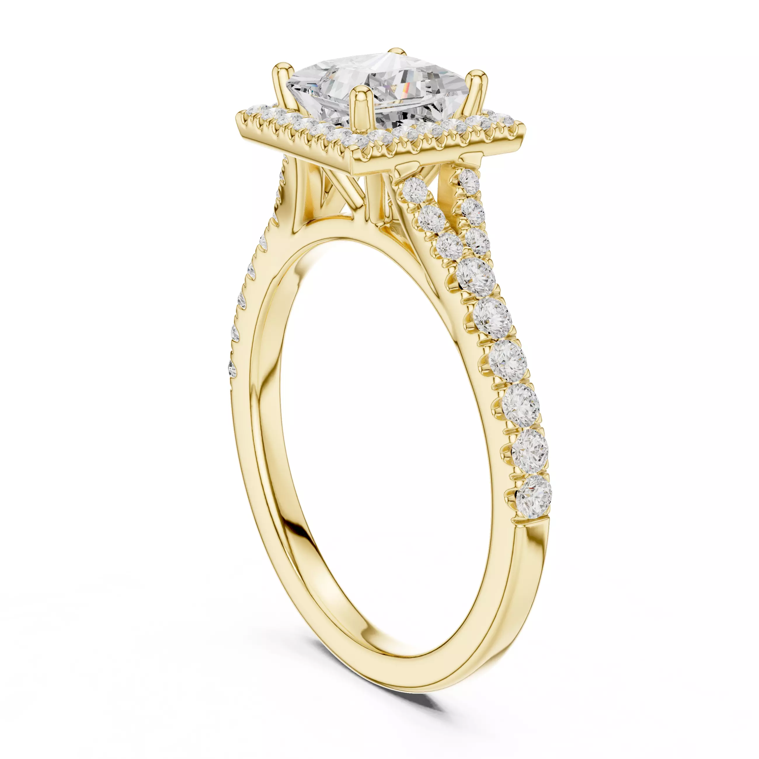 1CT Princess Cut Halo Round Pave Shank Wedding Ring File Video 3D print model_6