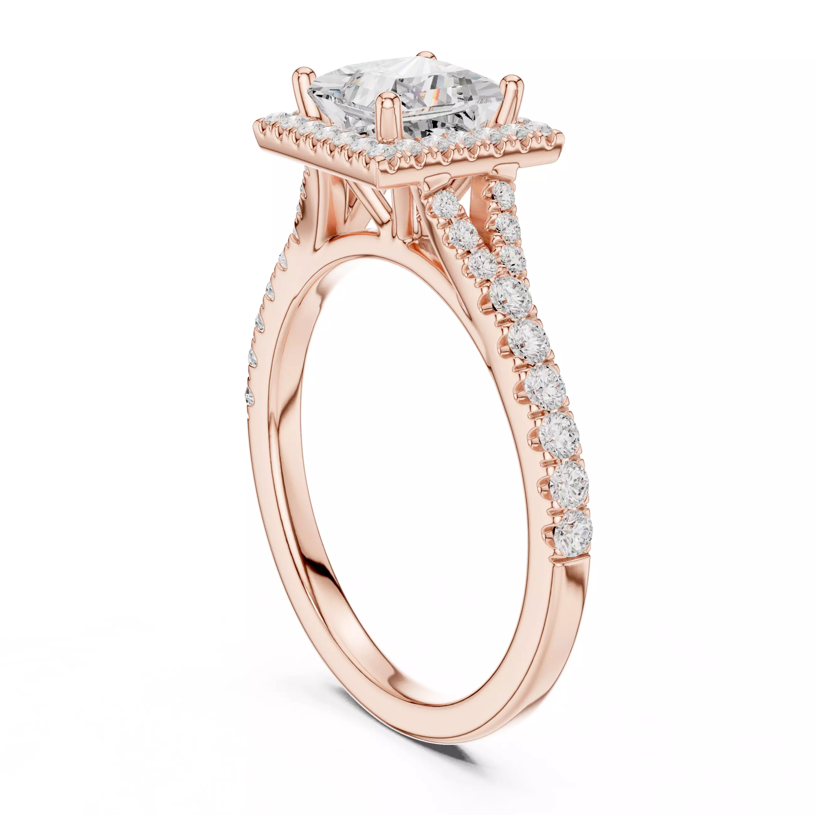 1CT Princess Cut Halo Round Pave Shank Wedding Ring File Video 3D print model_3