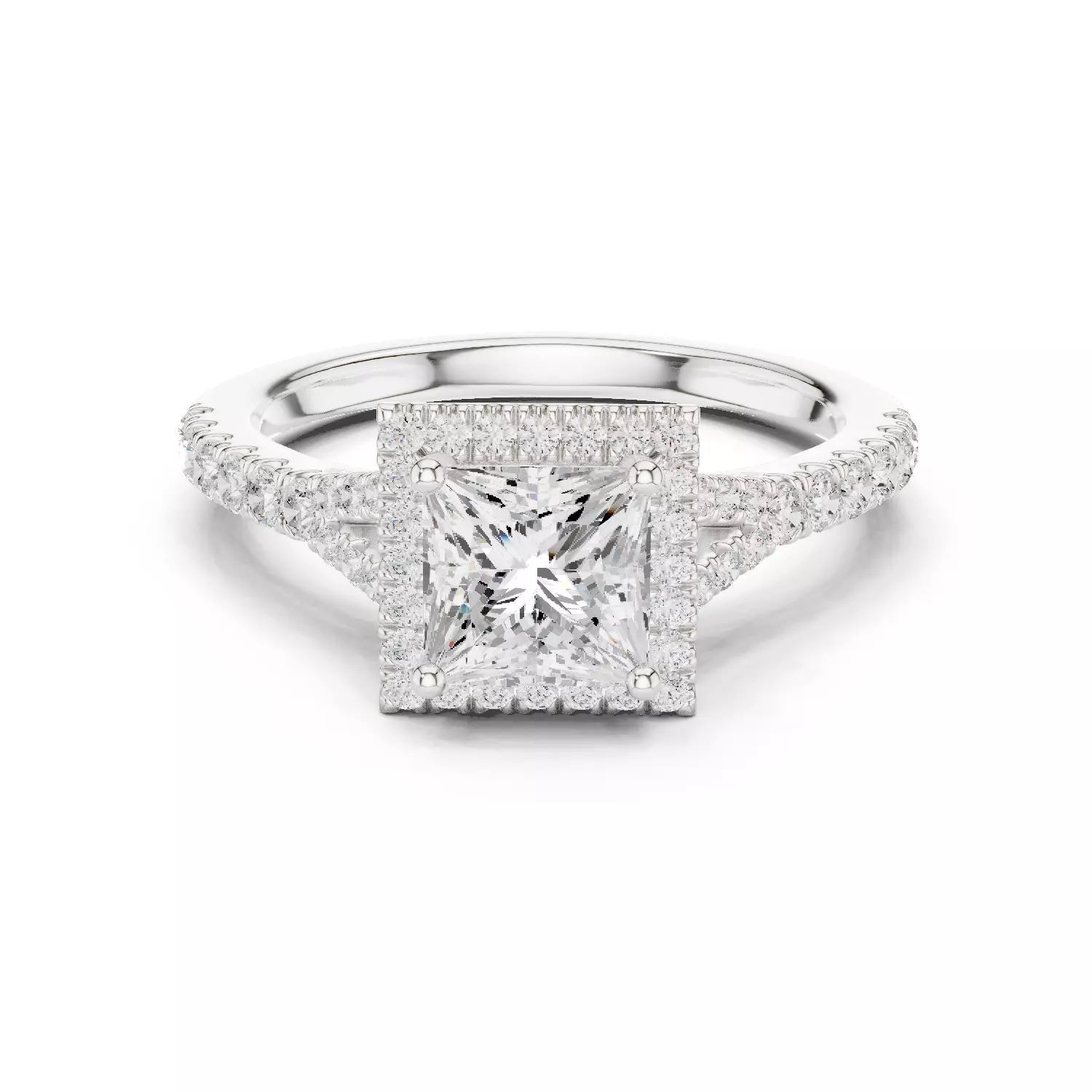 1CT Princess Cut Halo Round Pave Shank Wedding Ring File Video 3D print model_14