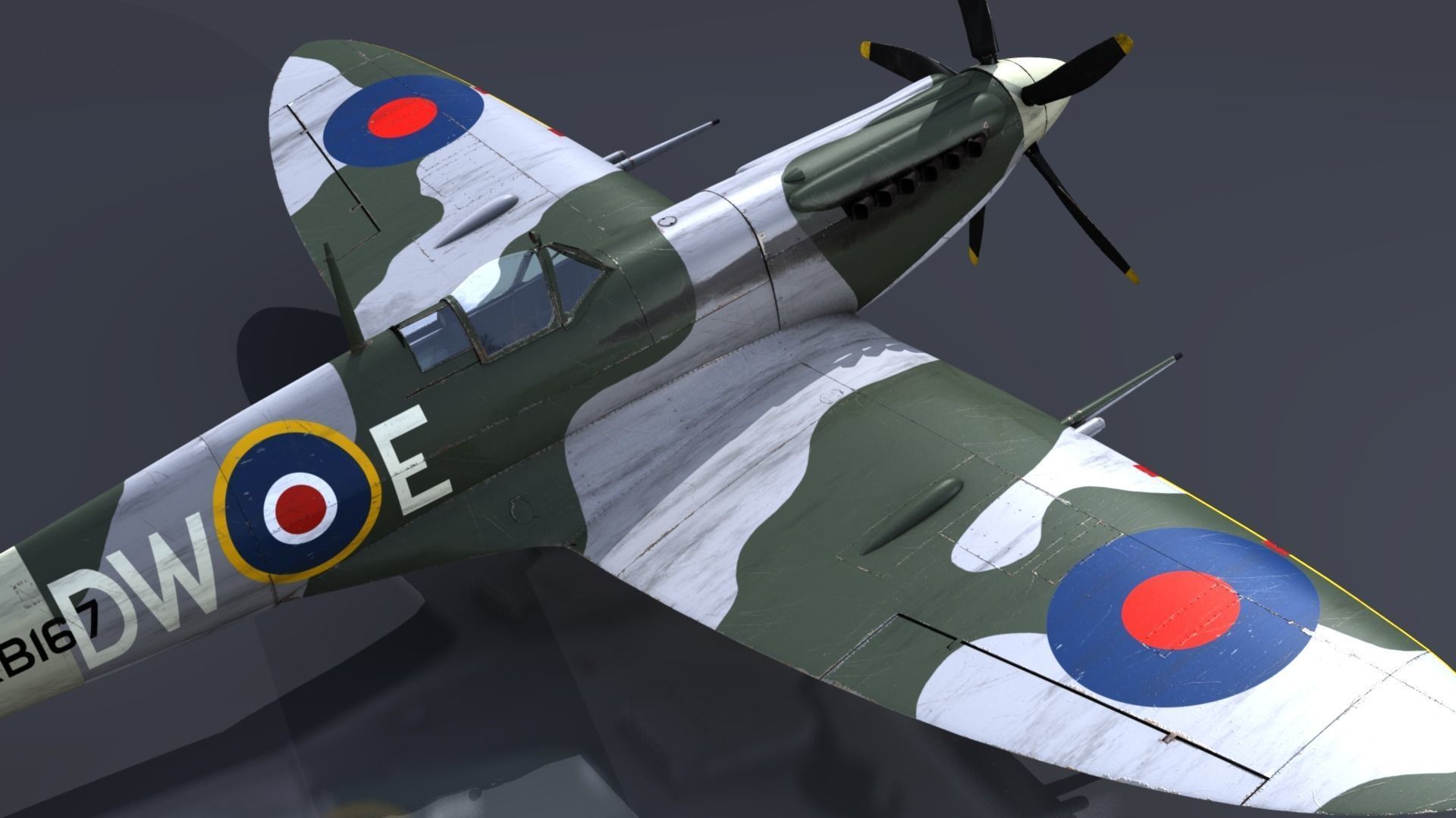 SPITFIRE MK XIV 610th Squadron Low-poly 3D model_10