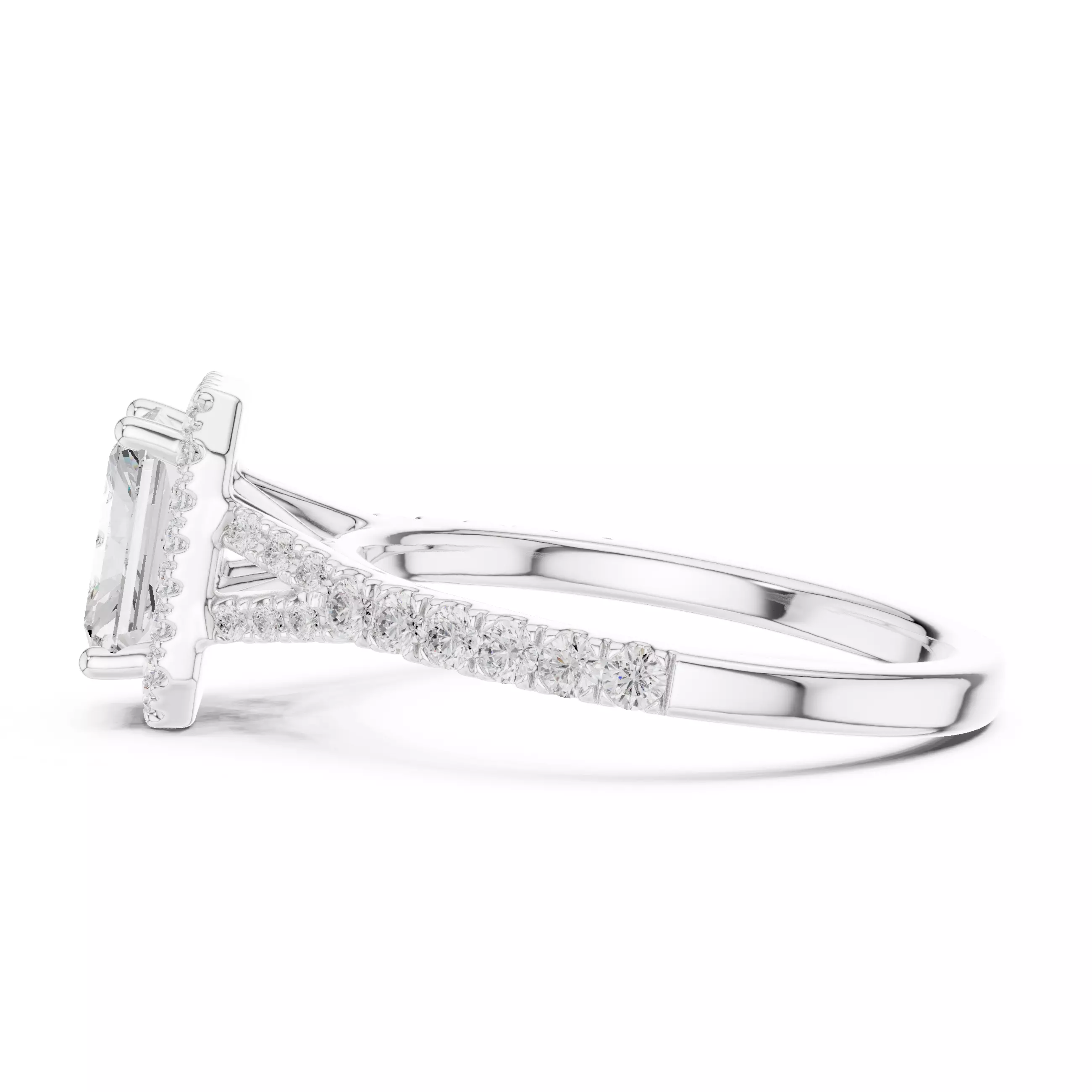 1CT Radiant Cut Halo Round Pave Shank Wedding Ring 3DM STL Video 3D print model_11