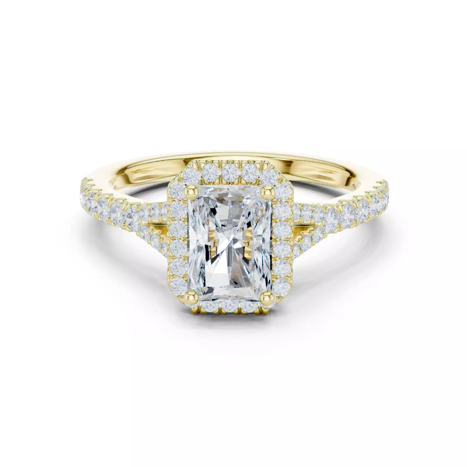 1CT Radiant Cut Halo Round Pave Shank Wedding Ring 3DM STL Video 3D print model_13