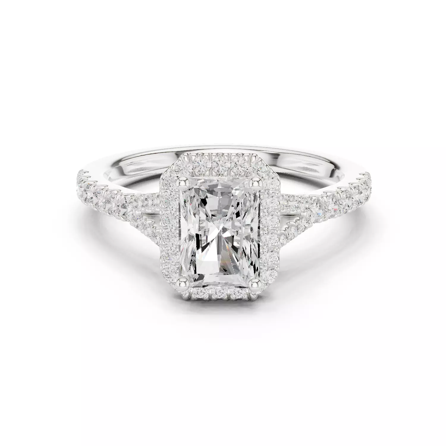 1CT Radiant Cut Halo Round Pave Shank Wedding Ring 3DM STL Video 3D print model_14