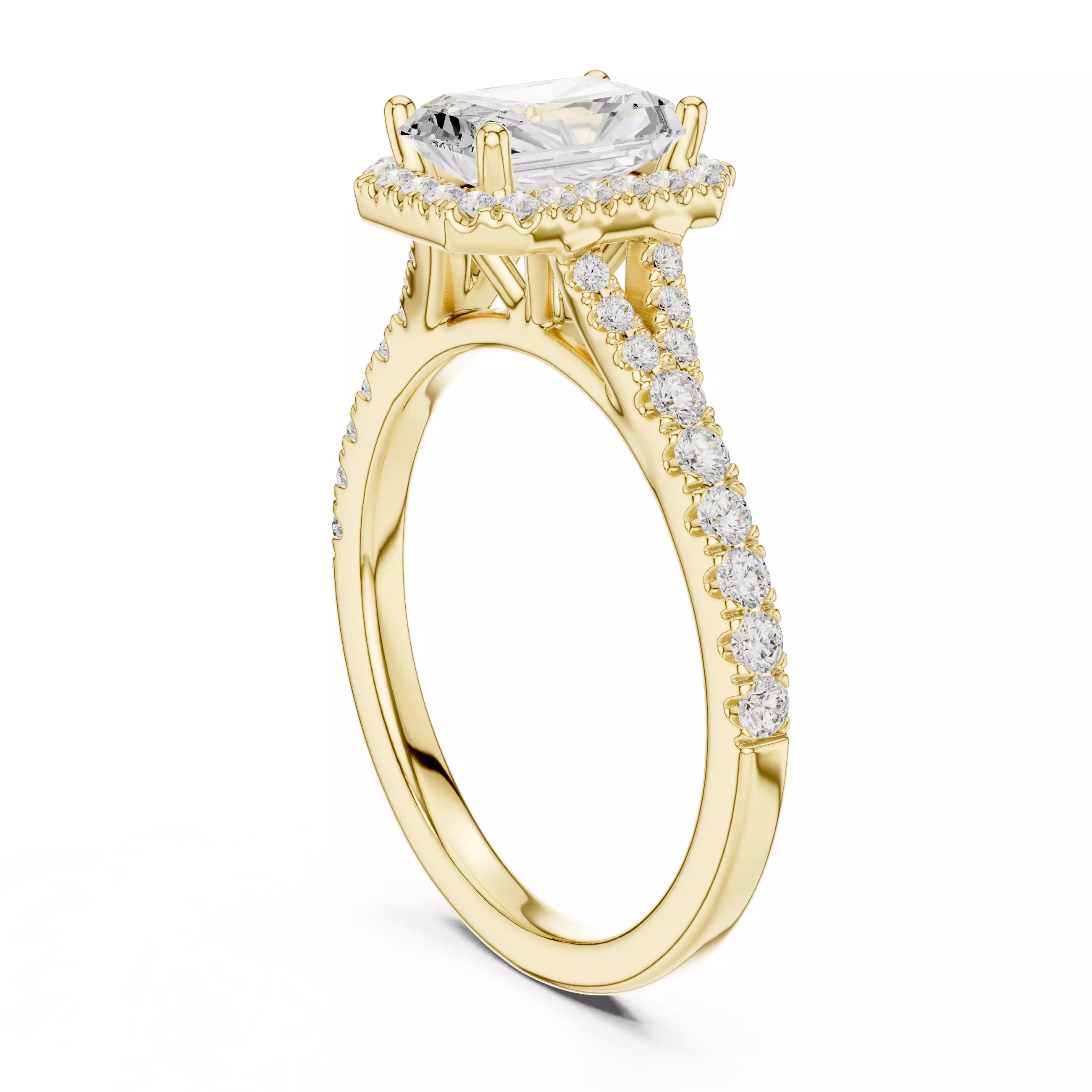 1CT Radiant Cut Halo Round Pave Shank Wedding Ring 3DM STL Video 3D print model_6