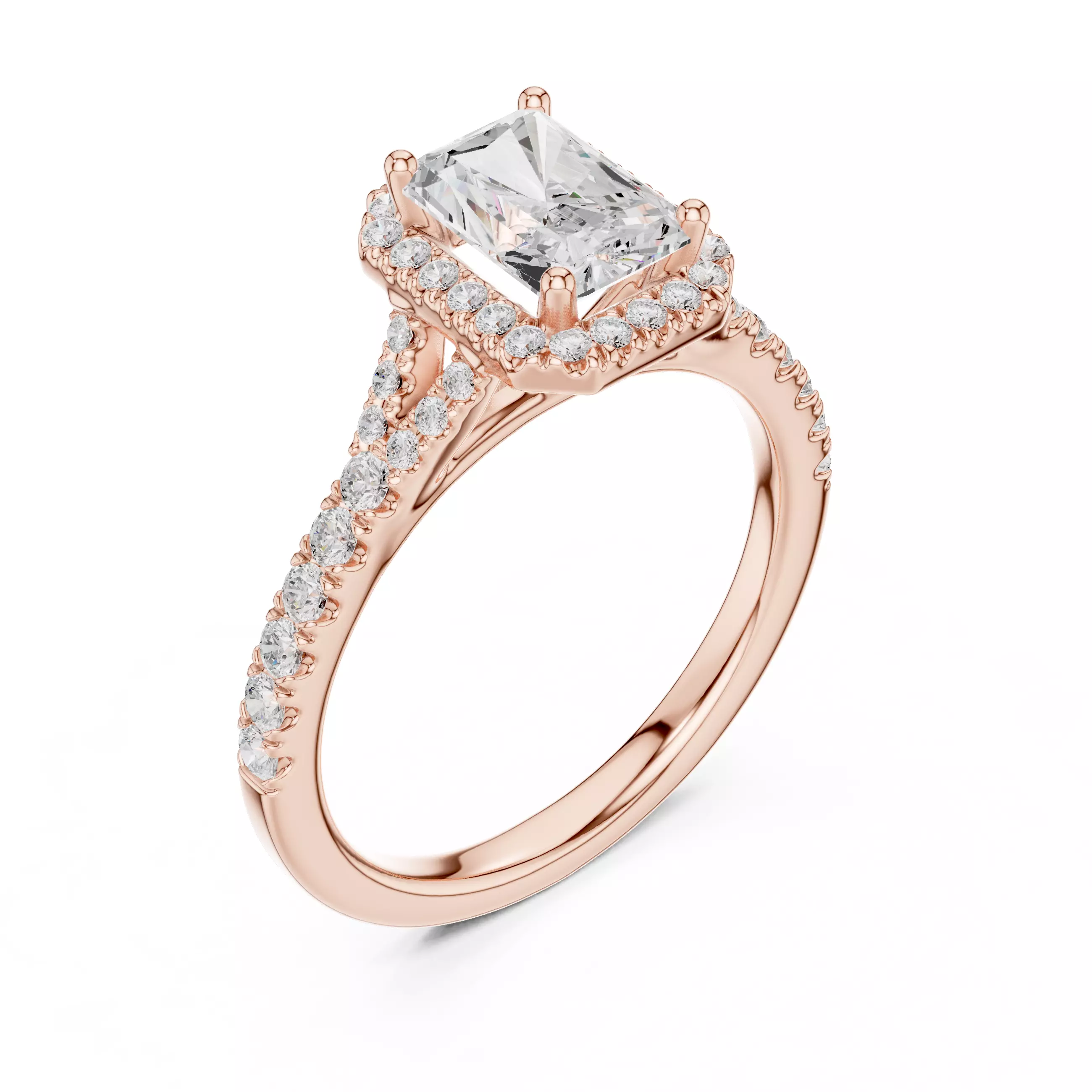 1CT Radiant Cut Halo Round Pave Shank Wedding Ring 3DM STL Video 3D print model_4