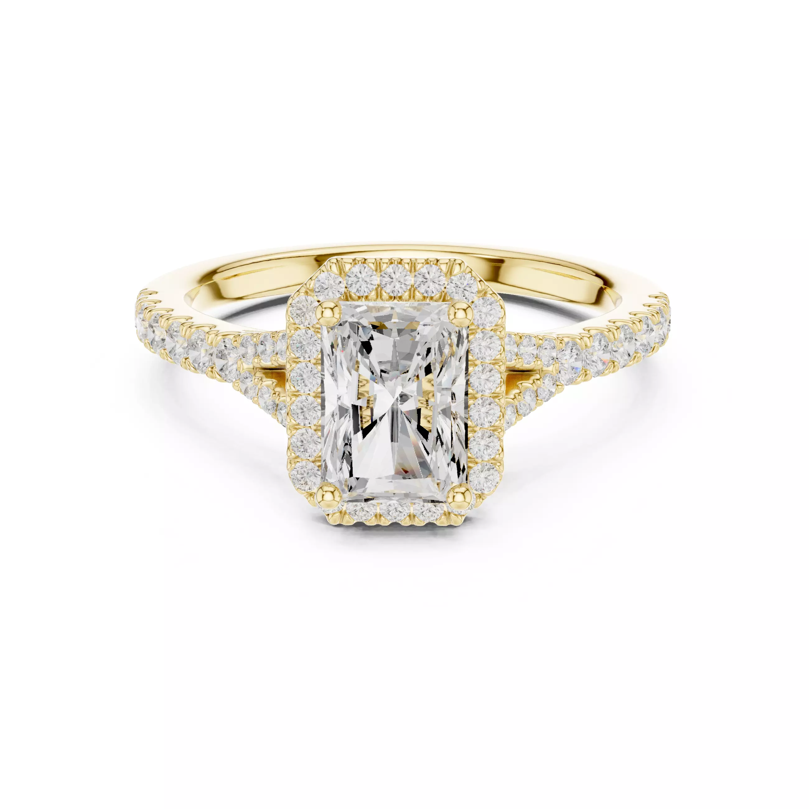 1CT Radiant Cut Halo Round Pave Shank Wedding Ring 3DM STL Video 3D print model_1