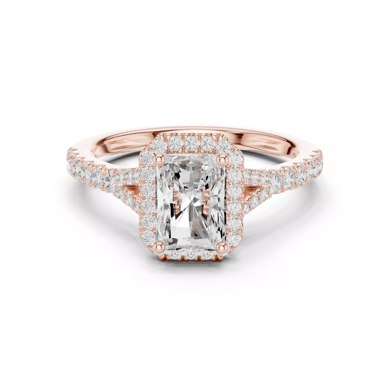 1CT Radiant Cut Halo Round Pave Shank Wedding Ring 3DM STL Video 3D print model_12