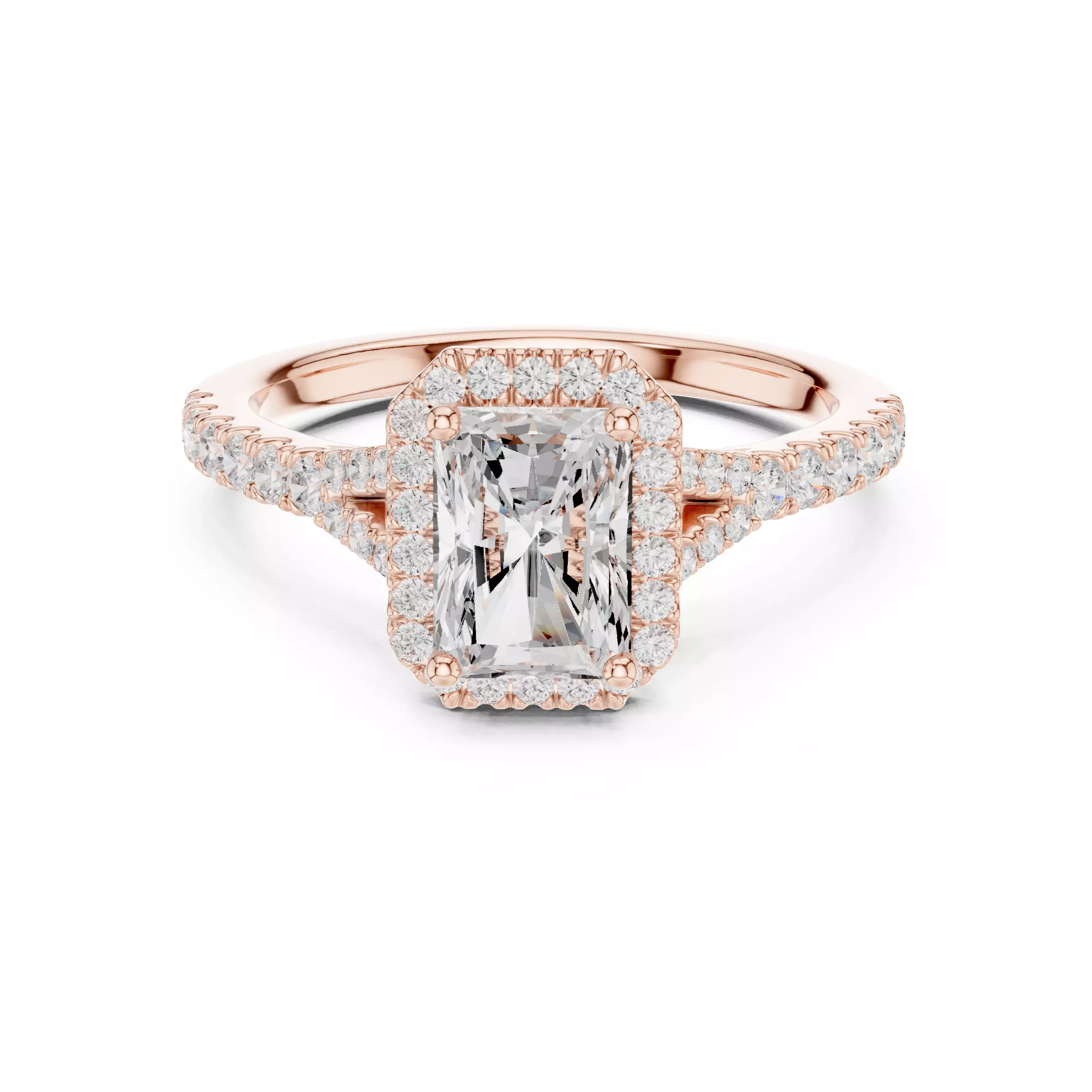 1CT Radiant Cut Halo Round Pave Shank Wedding Ring 3DM STL Video 3D print model_0