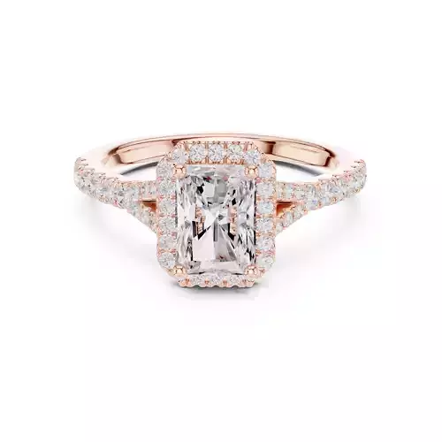 1CT Radiant Cut Halo Round Pave Shank Wedding Ring 3DM STL Video 3D print model