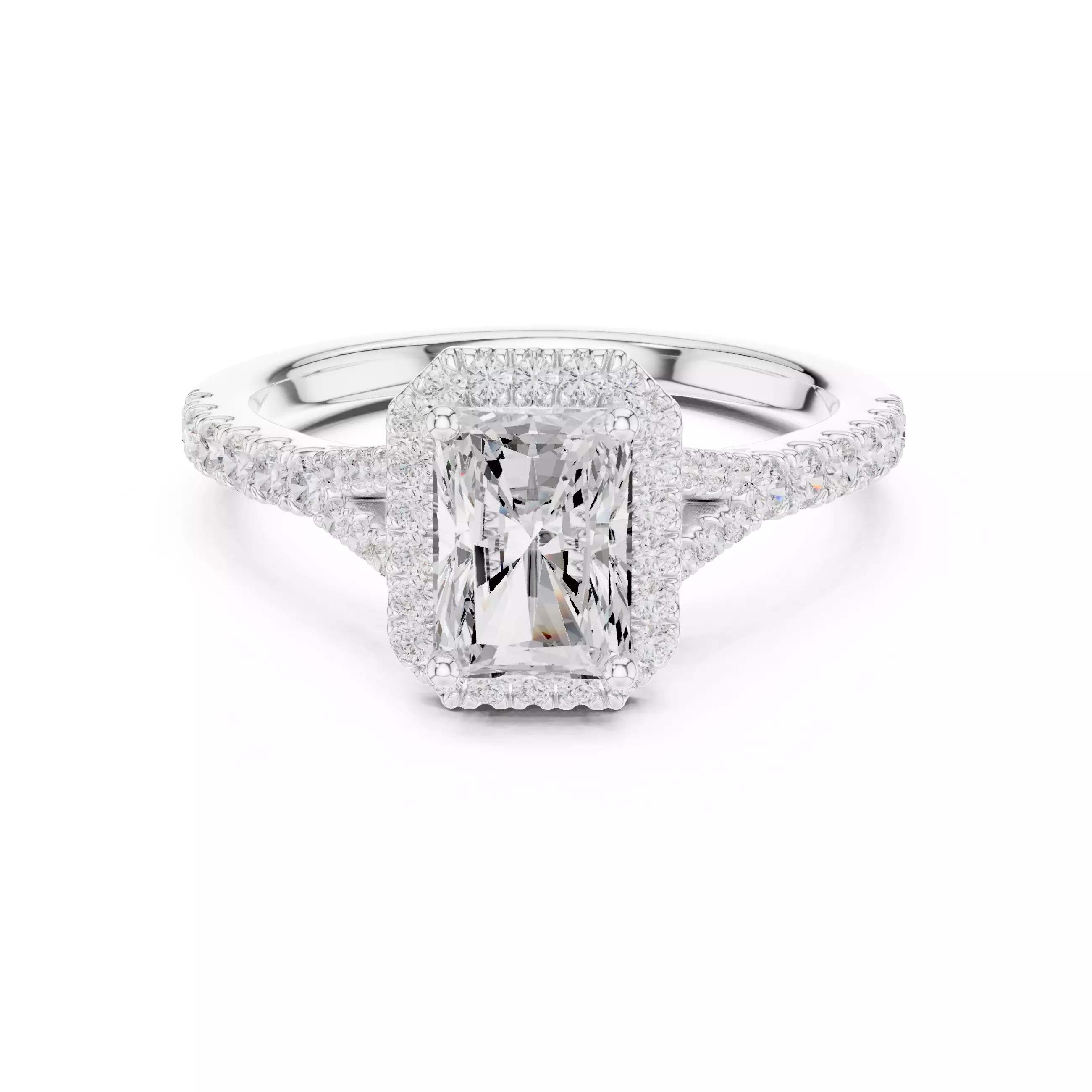 1CT Radiant Cut Halo Round Pave Shank Wedding Ring 3DM STL Video 3D print model_2