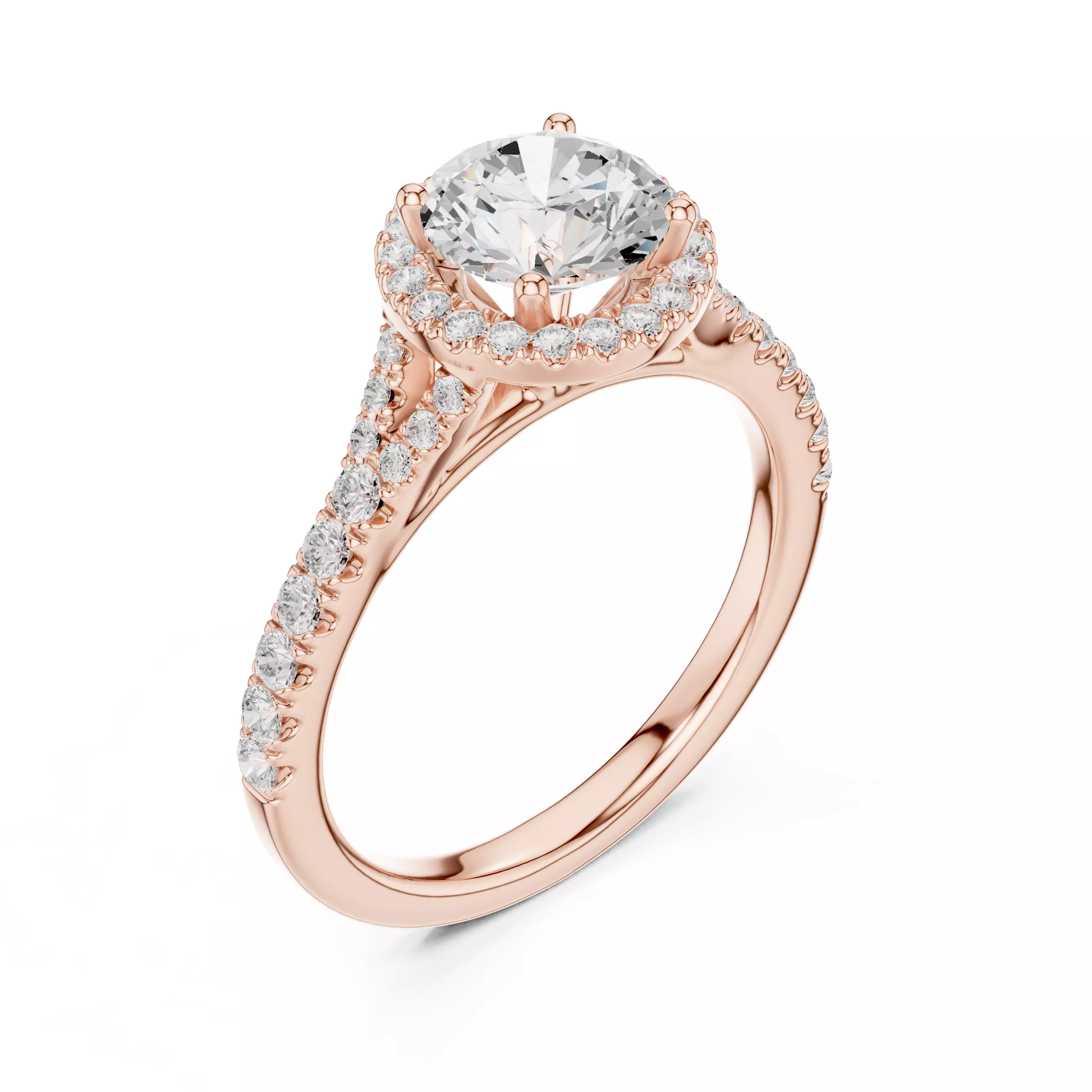 1CT Round Cut Halo Pave Shank Wedding Ring 3DM STL Video 3D print model_4