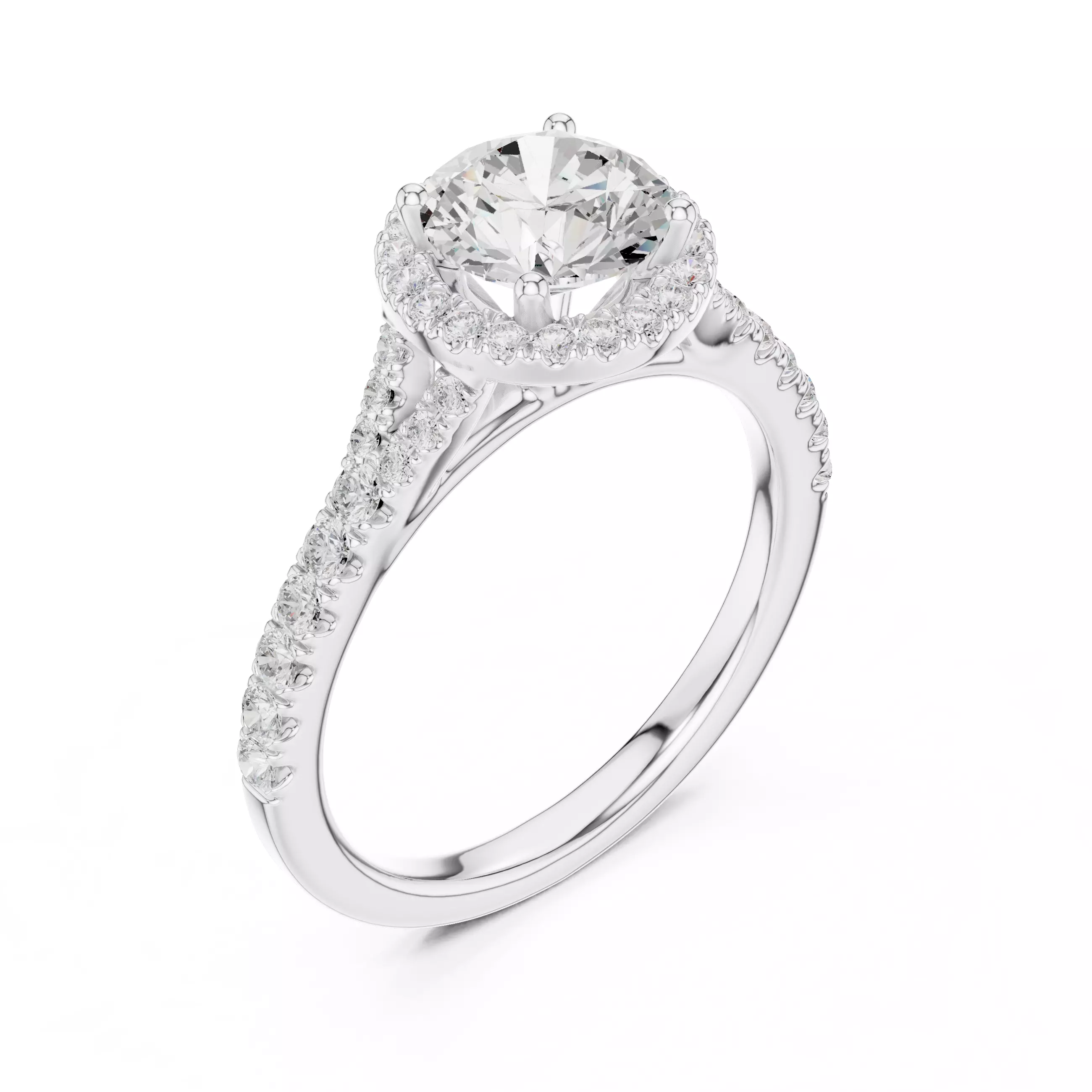 1CT Round Cut Halo Pave Shank Wedding Ring 3DM STL Video 3D print model_10