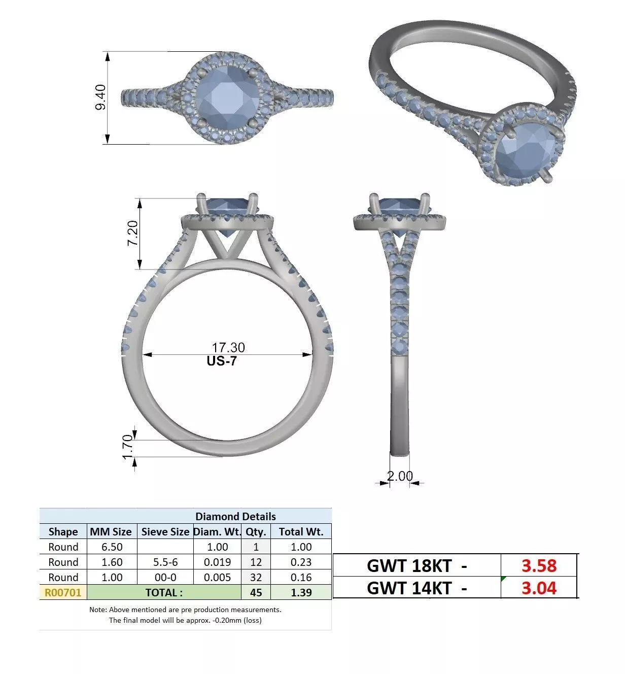 1CT Round Cut Halo Pave Shank Wedding Ring 3DM STL Video 3D print model_15
