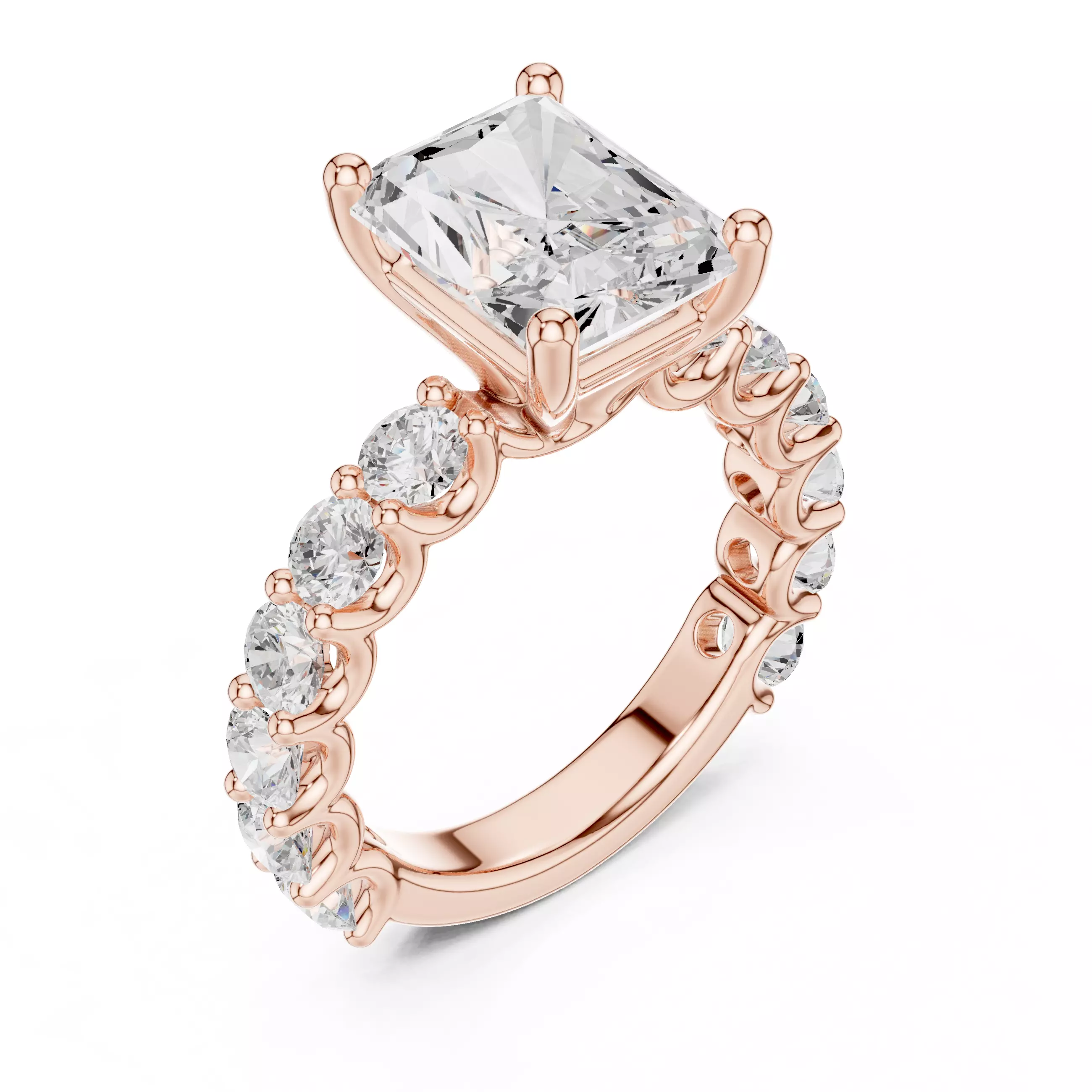 Radiant Cut Diamond Round U Cut Band Wedding Ring 3DM STL Video 3D print model