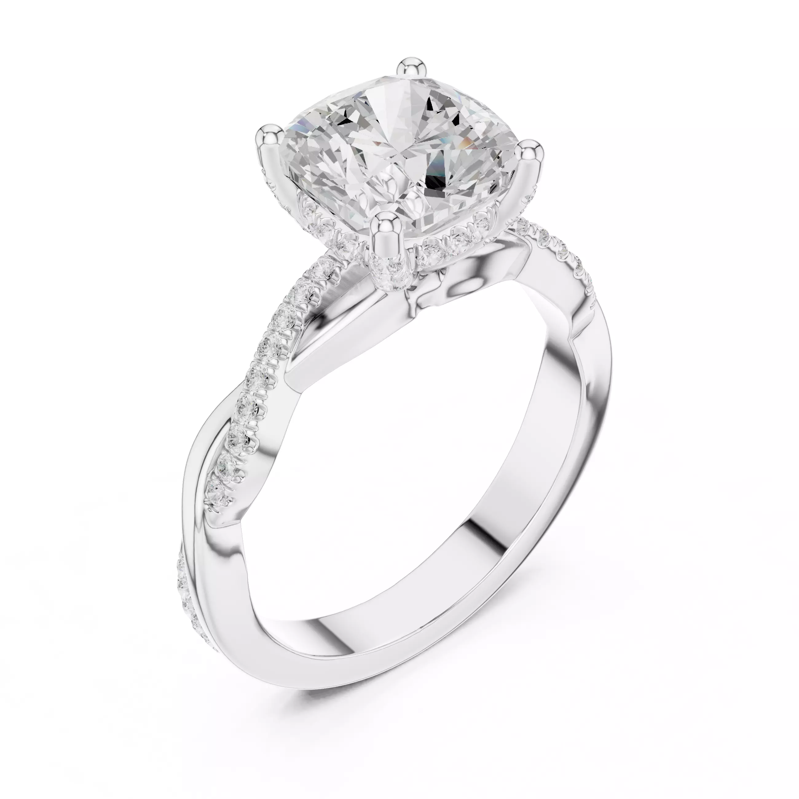 Twisted Shank Cushion Cut Diamond Engagement Ring 3DM STL Video 3D print model_10