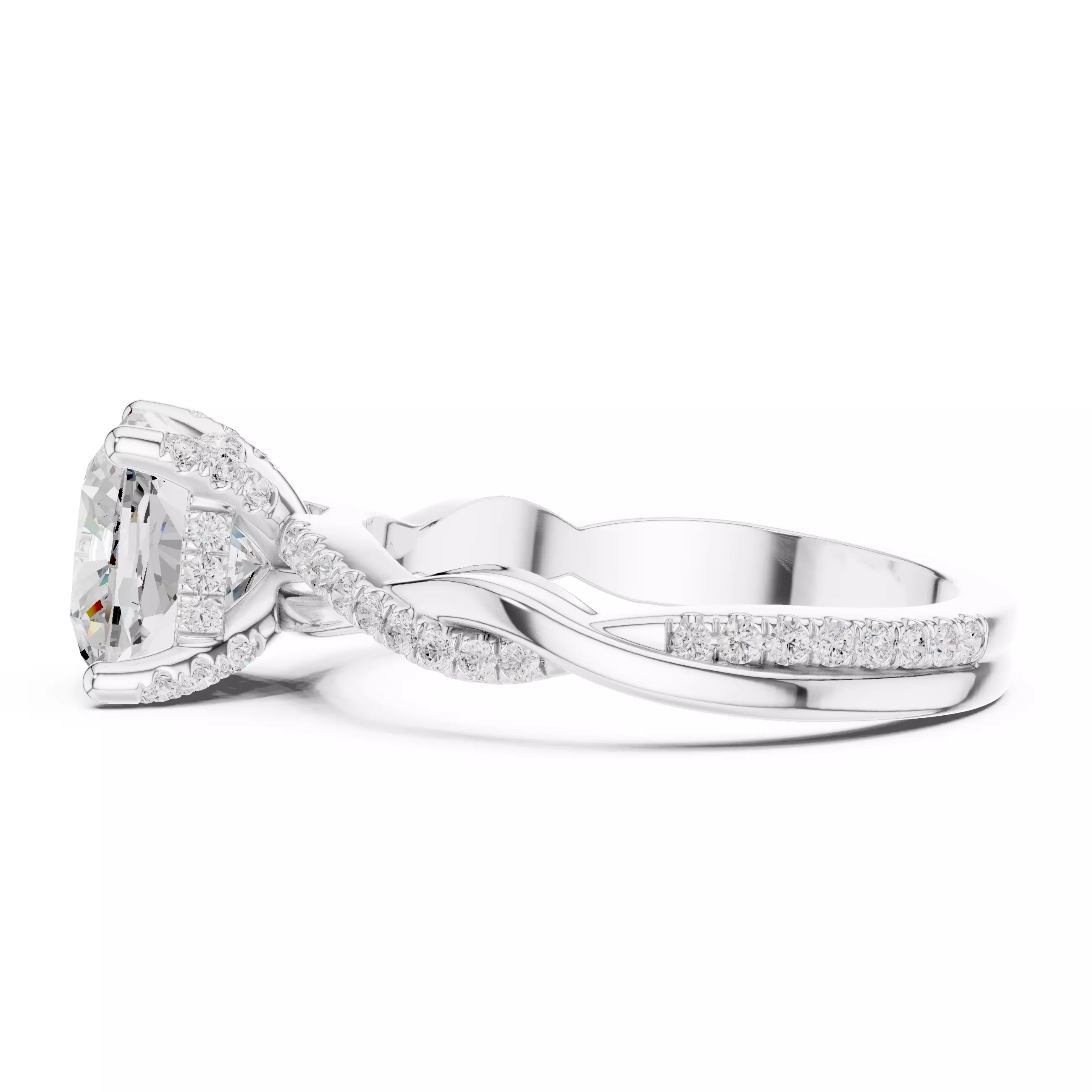Twisted Shank Cushion Cut Diamond Engagement Ring 3DM STL Video 3D print model_11
