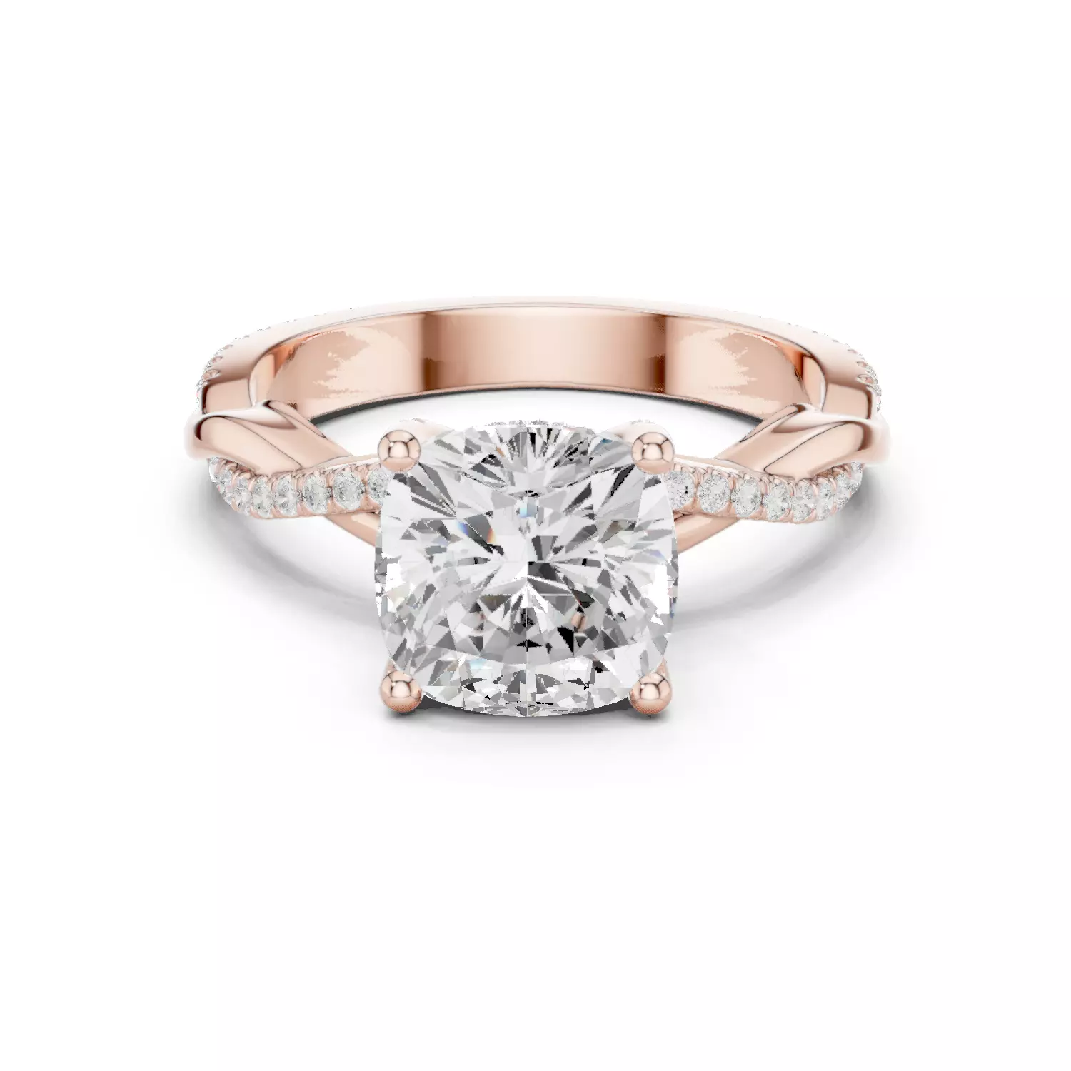 Twisted Shank Cushion Cut Diamond Engagement Ring 3DM STL Video 3D print model_12